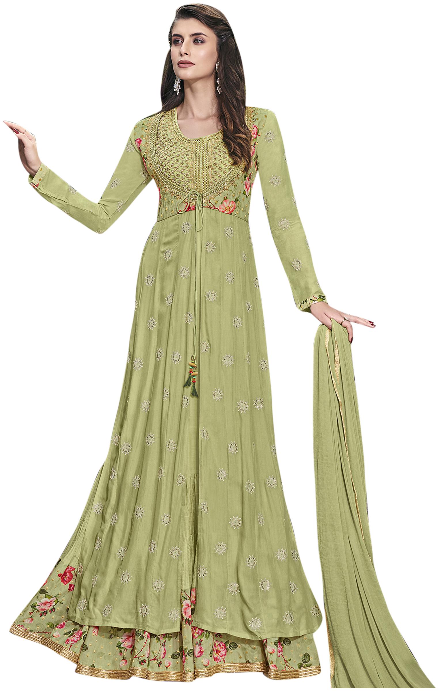 

Stylee Lifestyle Women Muslin Embroidered Kurta with Bottom Dupatta Green