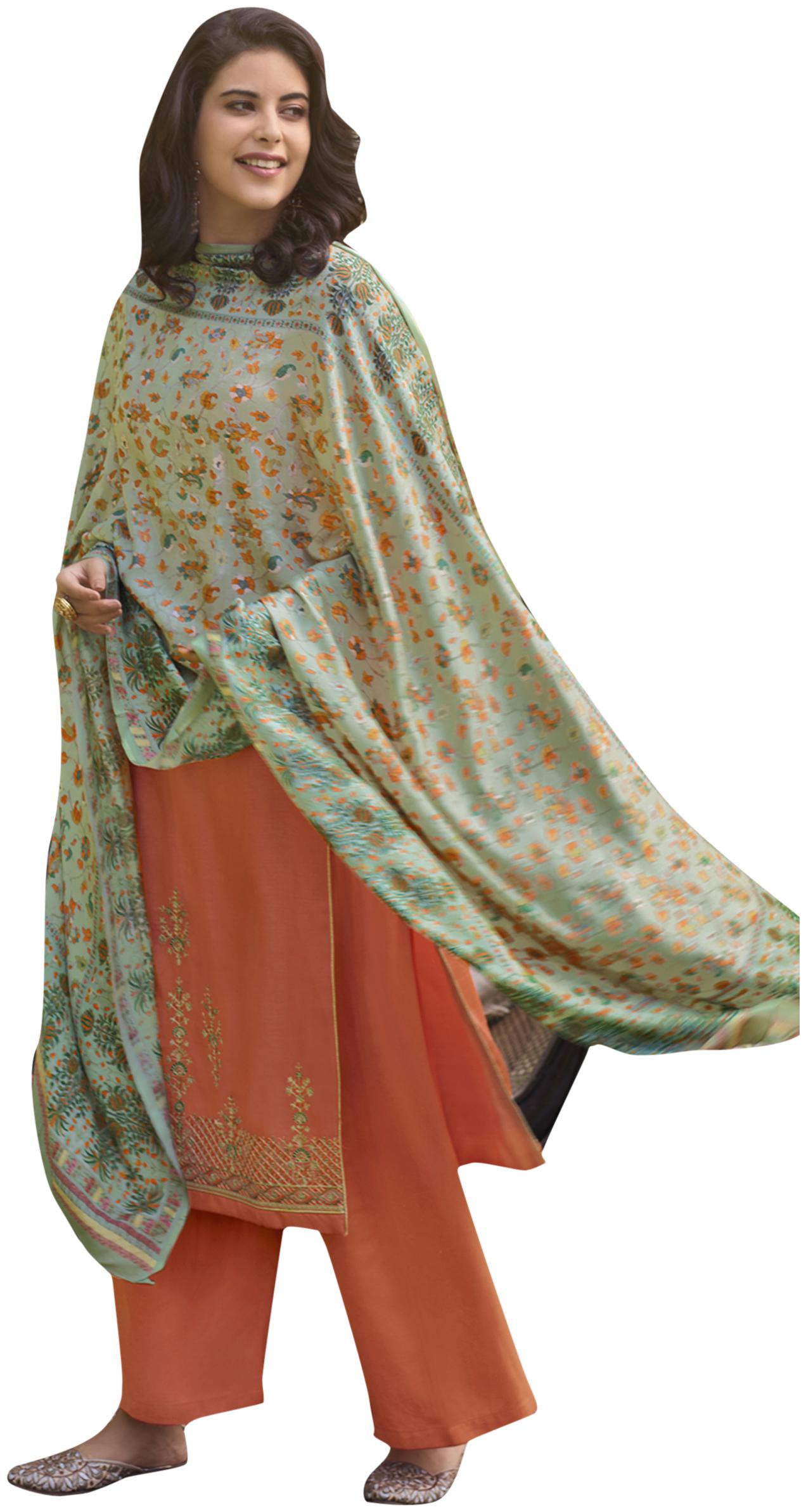 

Stylee Lifestyle Orange Unstitched Kurta with bottom dupatta With dupatta Dress Material