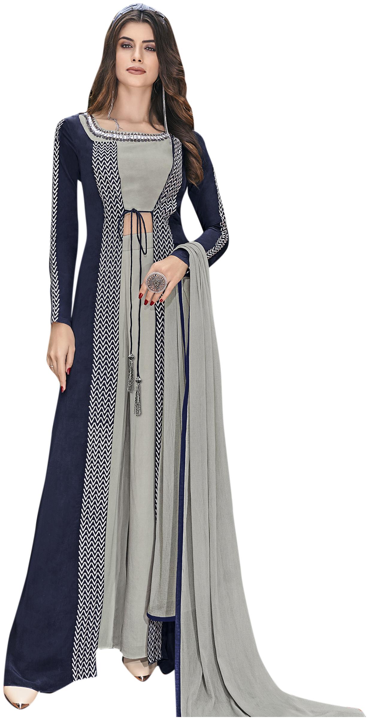 

Stylee Lifestyle Women Crepe Embroidered Kurta with Bottom Dupatta Navy Blue