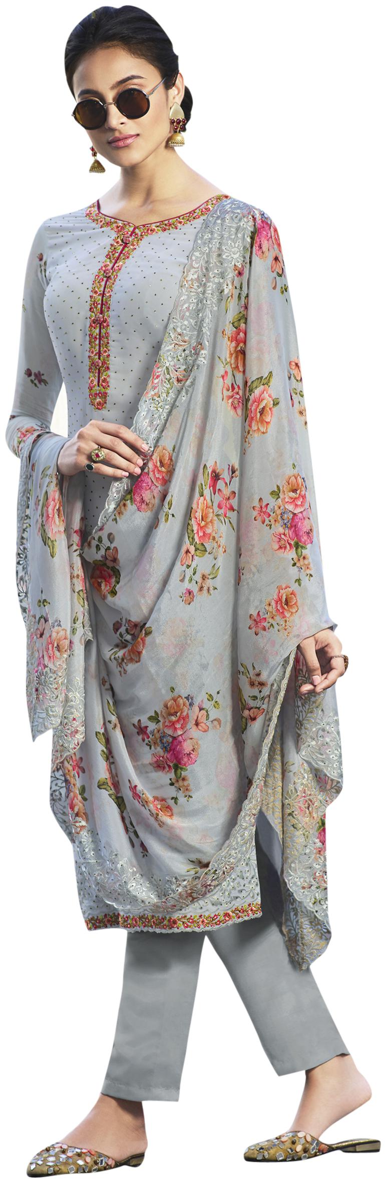 

Stylee Lifestyle Blue Unstitched Kurta with bottom dupatta With dupatta Dress Material