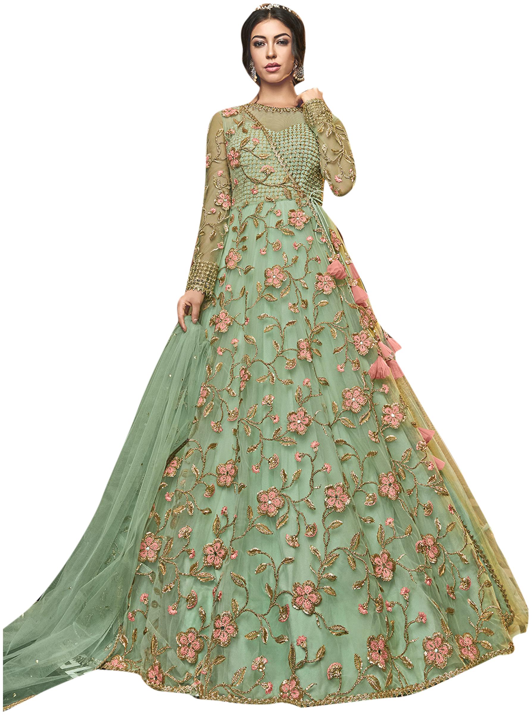 

Stylee Lifestyle Women Net Embroidered Semistiched Green Dress Material