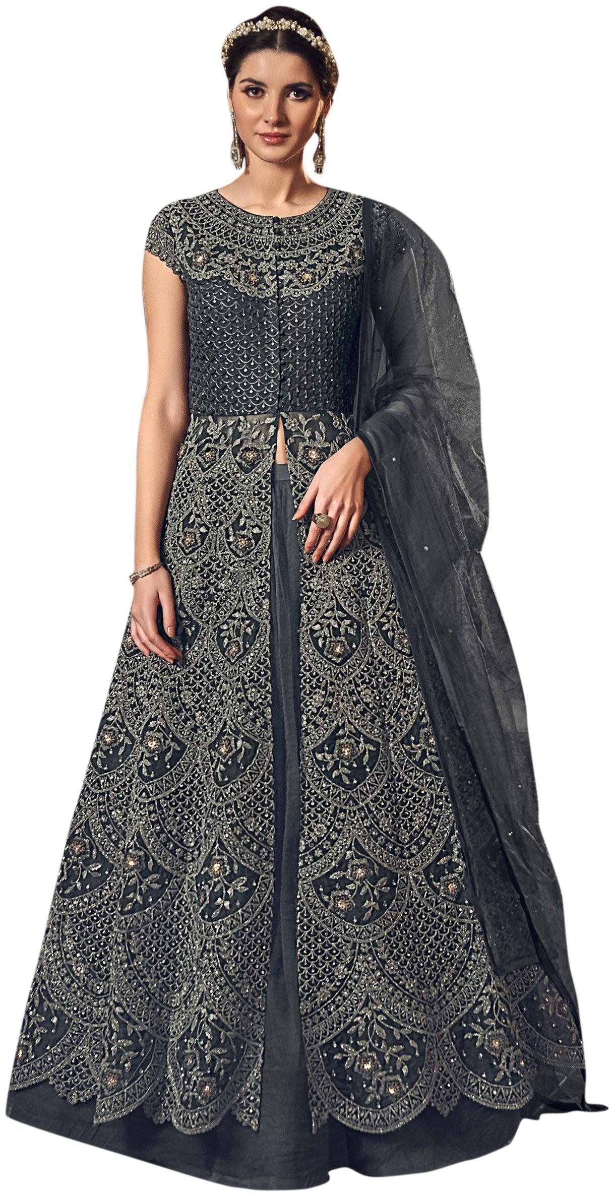 

Stylee Lifestyle Women Net Grey Dress Material