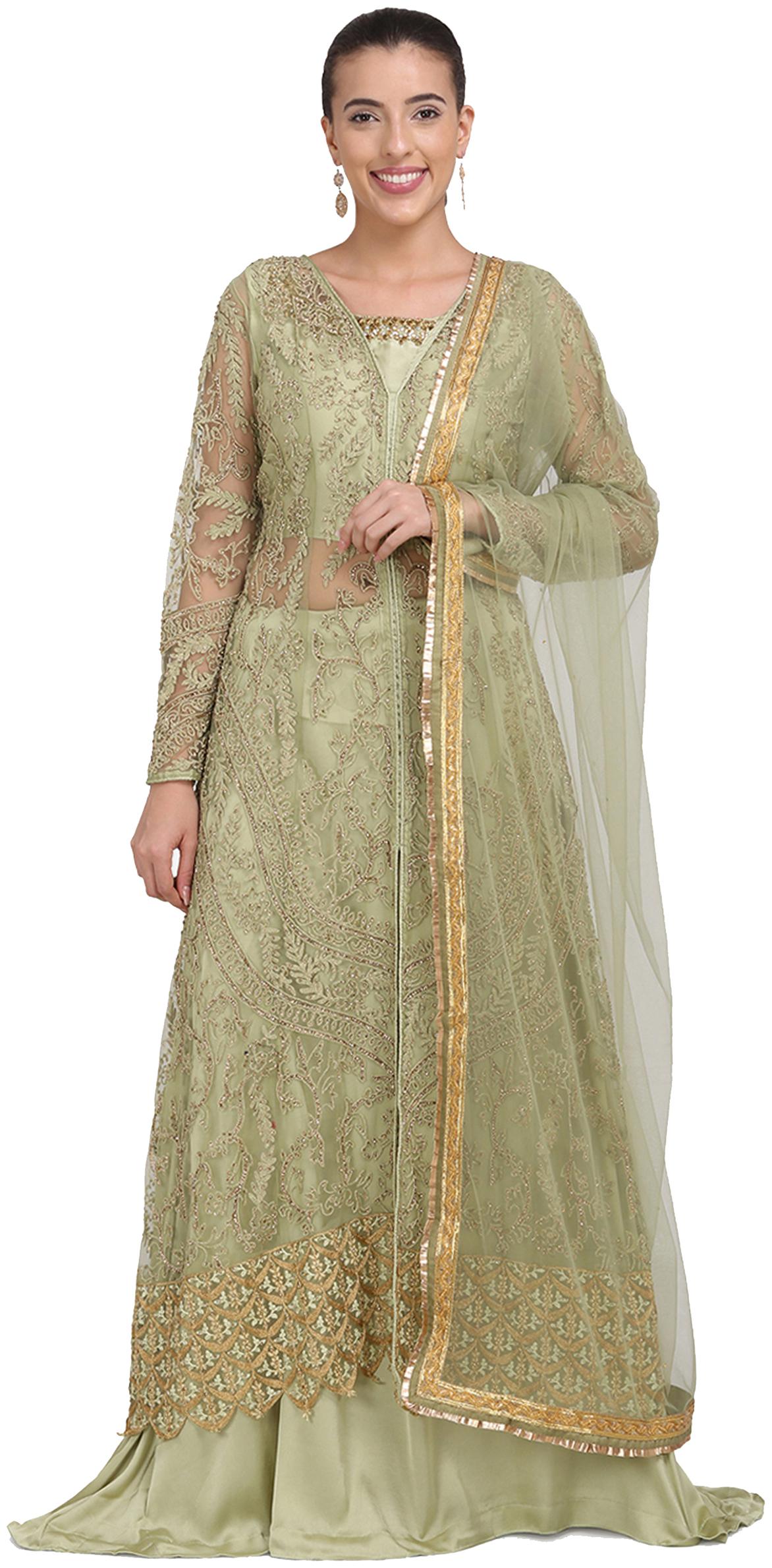 

Stylee Lifestyle Women Net Green Dress Material