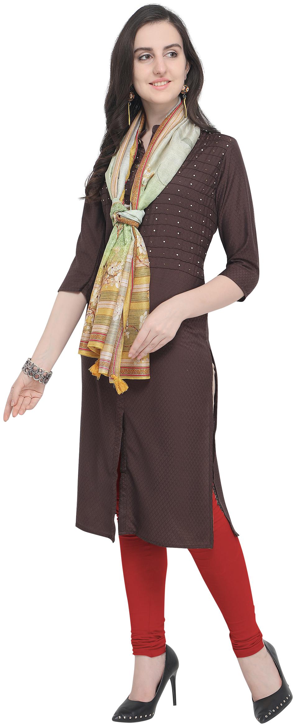 

Stylee Lifestyle Brown Silk Blend Solid Kurti