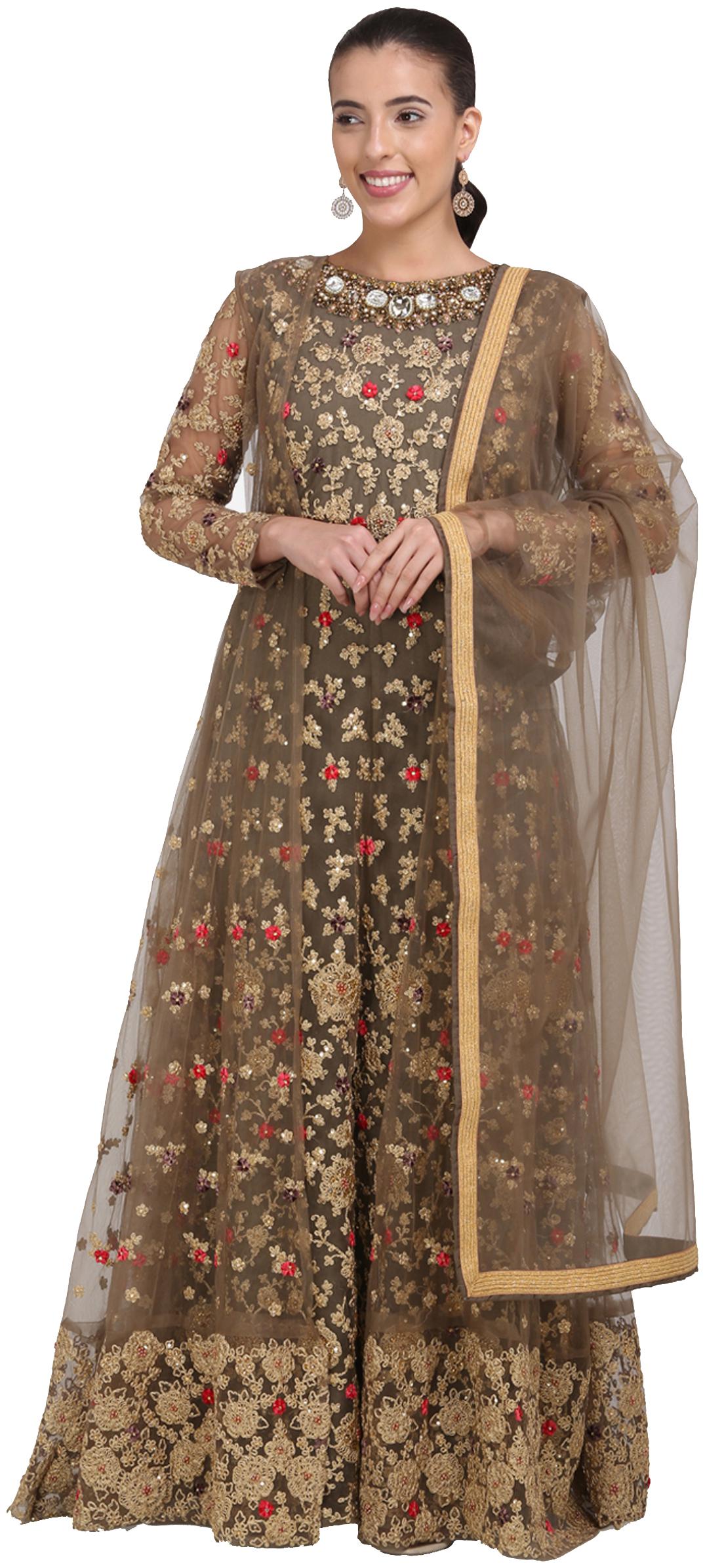 

Stylee Lifestyle Women Net Brown Dress Material