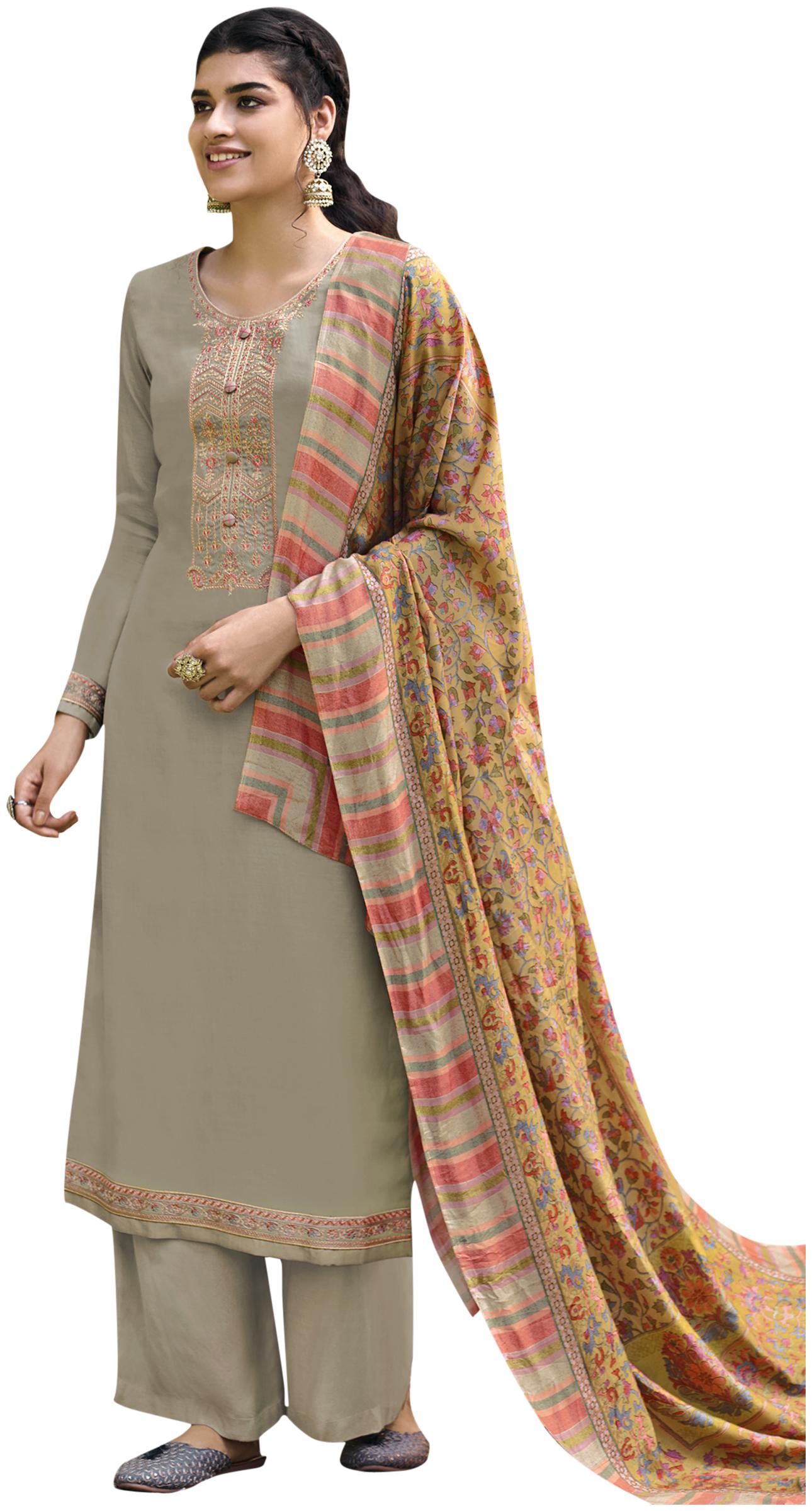 

Stylee Lifestyle Grey Unstitched Kurta with bottom dupatta With dupatta Dress Material