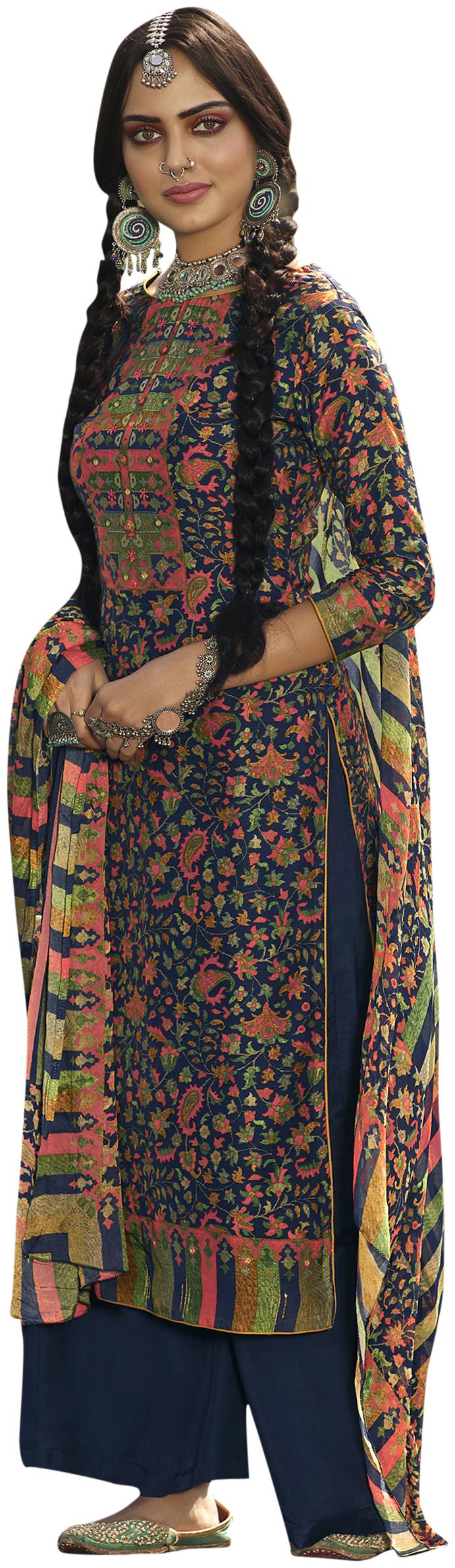 

Stylee Lifestyle Blue Unstitched Kurta with bottom dupatta With dupatta Dress Material