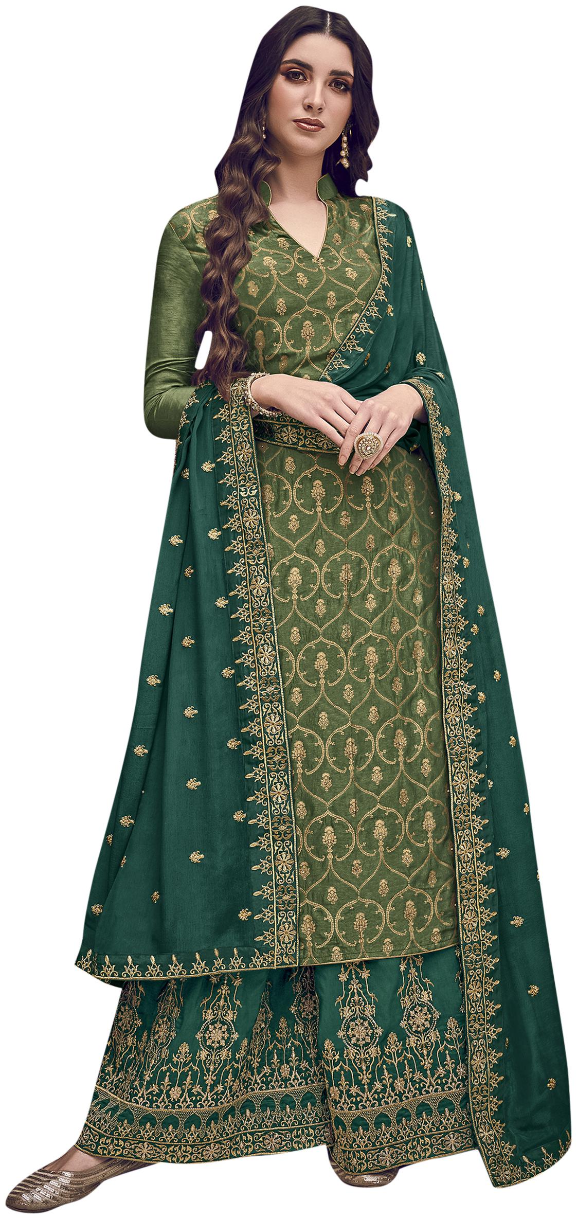 

Stylee Lifestyle Green Unstitched Kurta with bottom dupatta With dupatta Dress Material