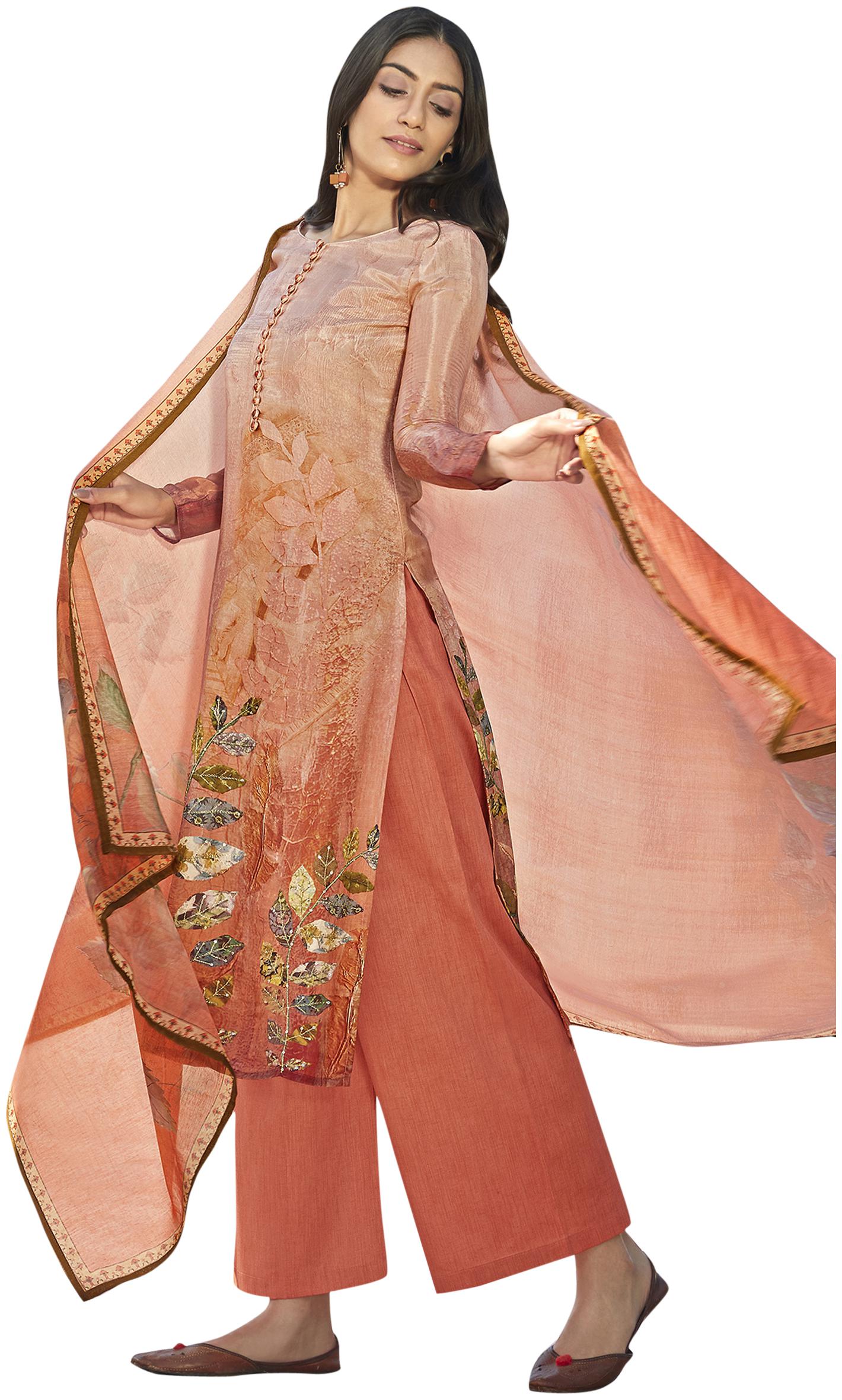 

Stylee Lifestyle Red Unstitched Kurta with bottom dupatta With dupatta Dress Material