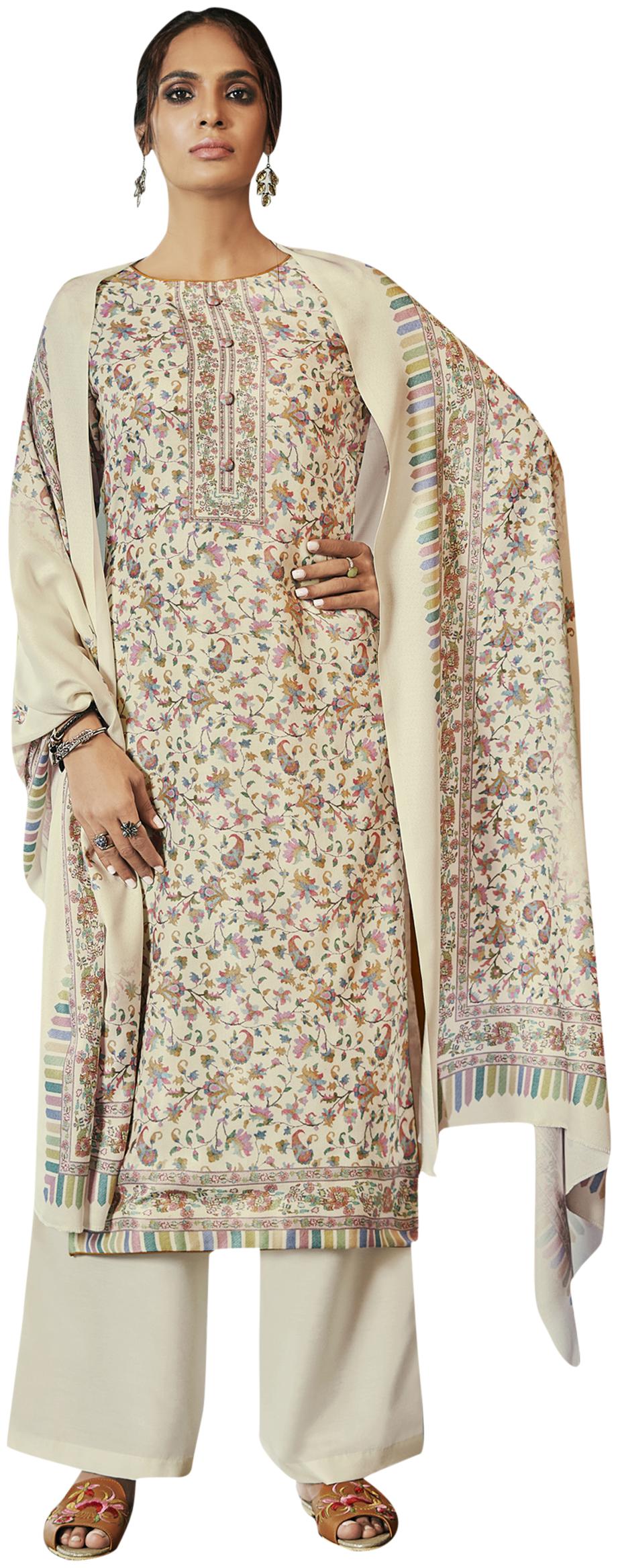 

Stylee Lifestyle Cream Unstitched Kurta with bottom dupatta With dupatta Dress Material
