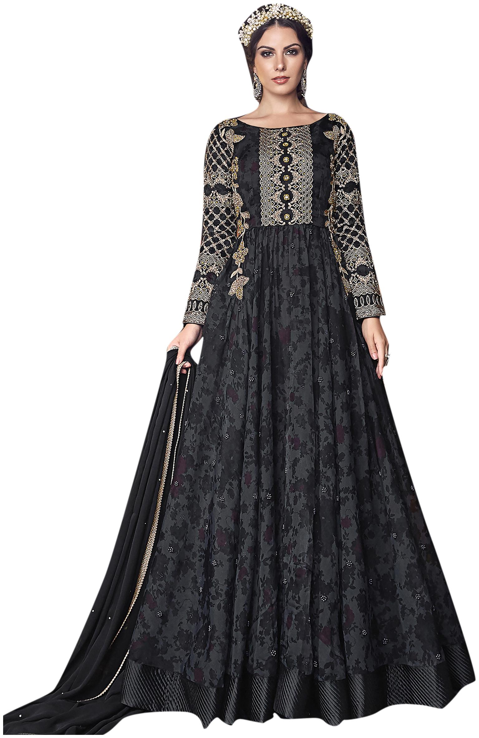 

Stylee Lifestyle Black Tissue Embroidered Dress Material