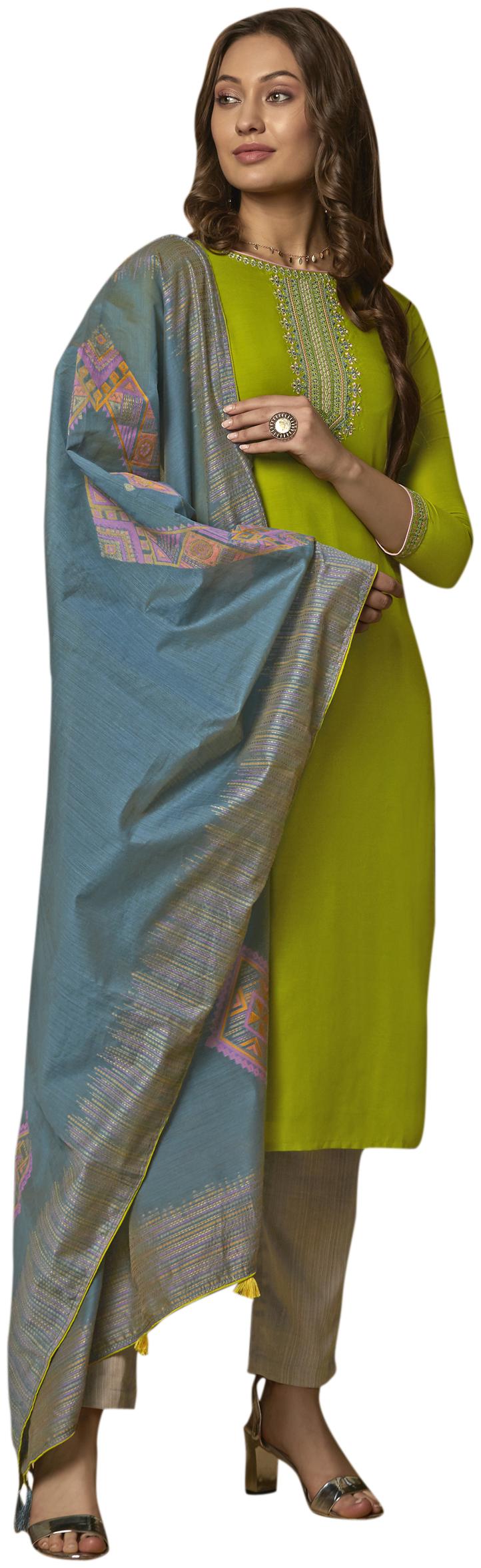 

Stylee Lifestyle Green Unstitched Kurta with bottom dupatta With dupatta Dress Material