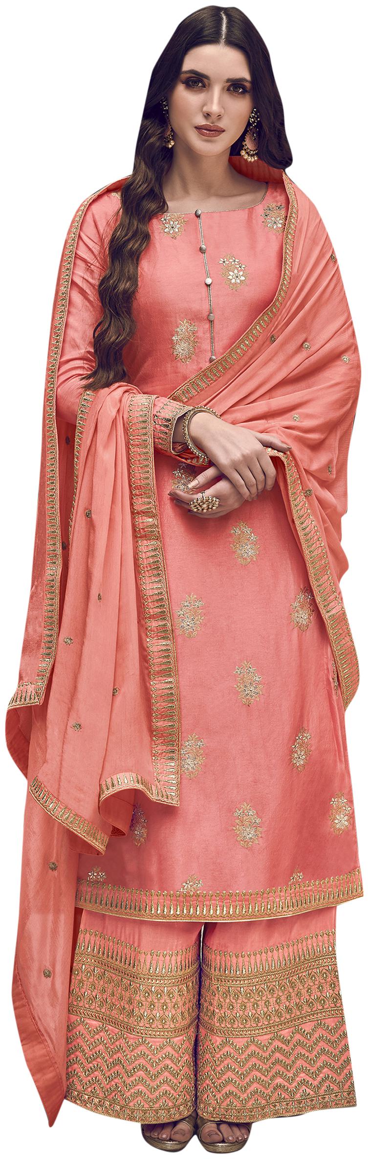 

Stylee Lifestyle Peach Unstitched Kurta with bottom dupatta With dupatta Dress Material