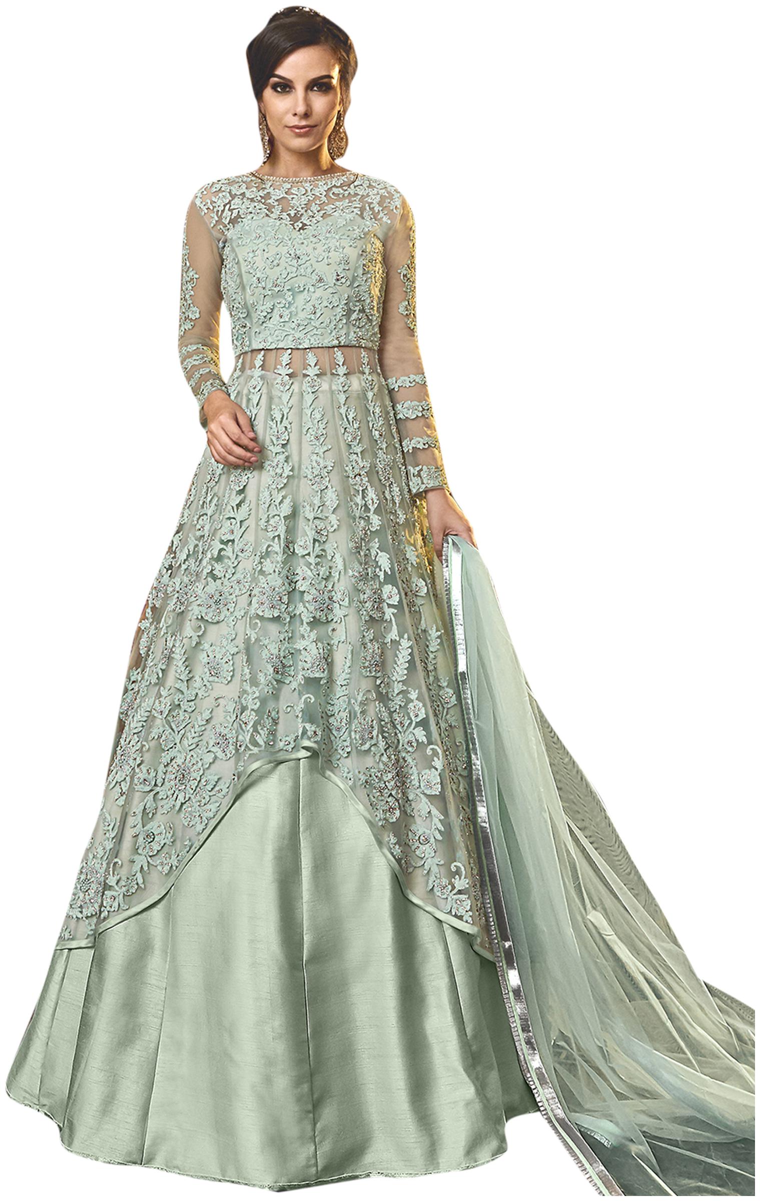

Stylee Lifestyle Women Net Embroidered Semistiched Green Dress Material