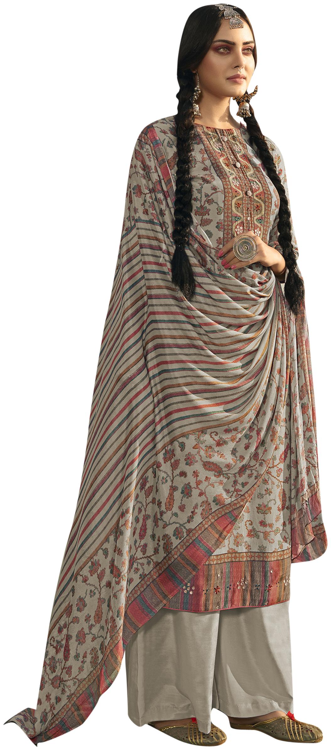 

Stylee Lifestyle Grey Unstitched Kurta with bottom dupatta With dupatta Dress Material