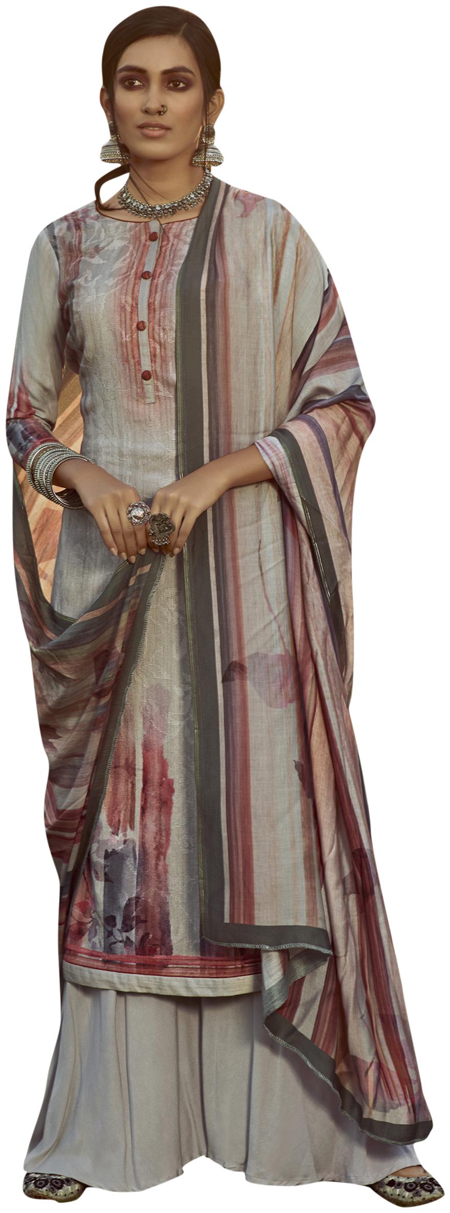 

Stylee Lifestyle Grey Unstitched Kurta with bottom dupatta With dupatta Dress Material