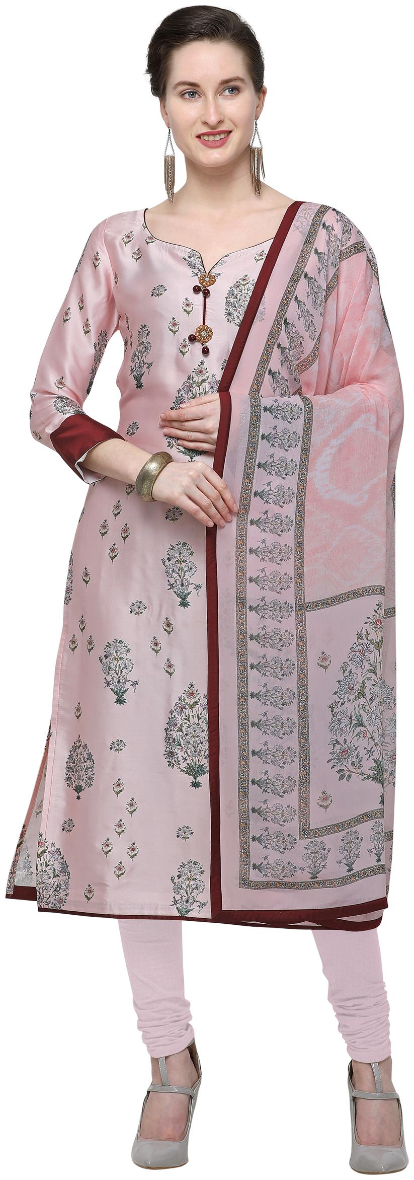 

Stylee Lifestyle Pink Satin Printed Dress Material
