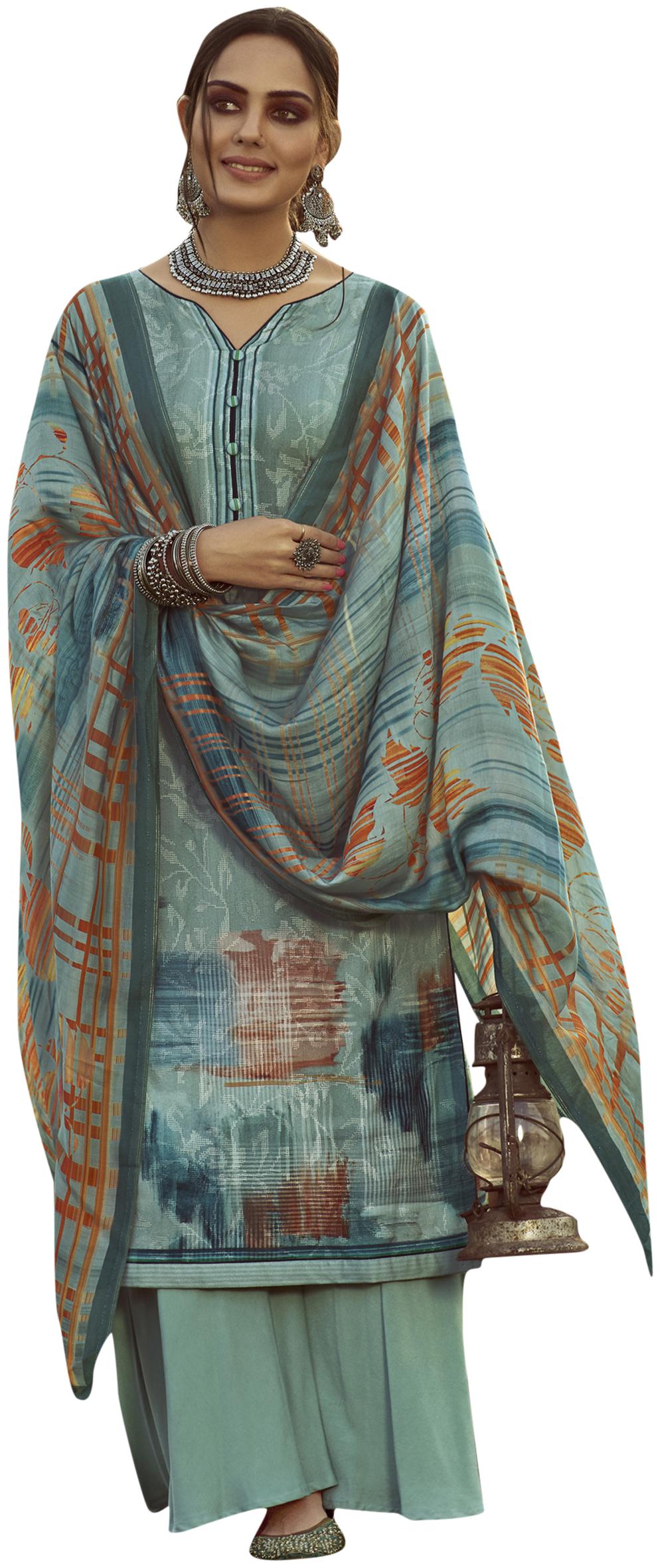 

Stylee Lifestyle Turquoise Unstitched Kurta with bottom dupatta With dupatta Dress Material