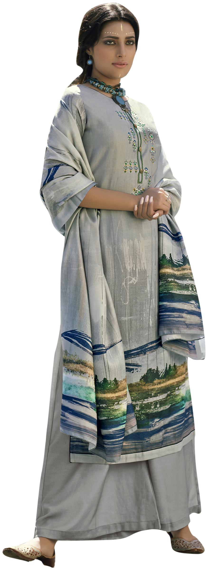 

Stylee Lifestyle Grey Unstitched Kurta with bottom dupatta With dupatta Dress Material