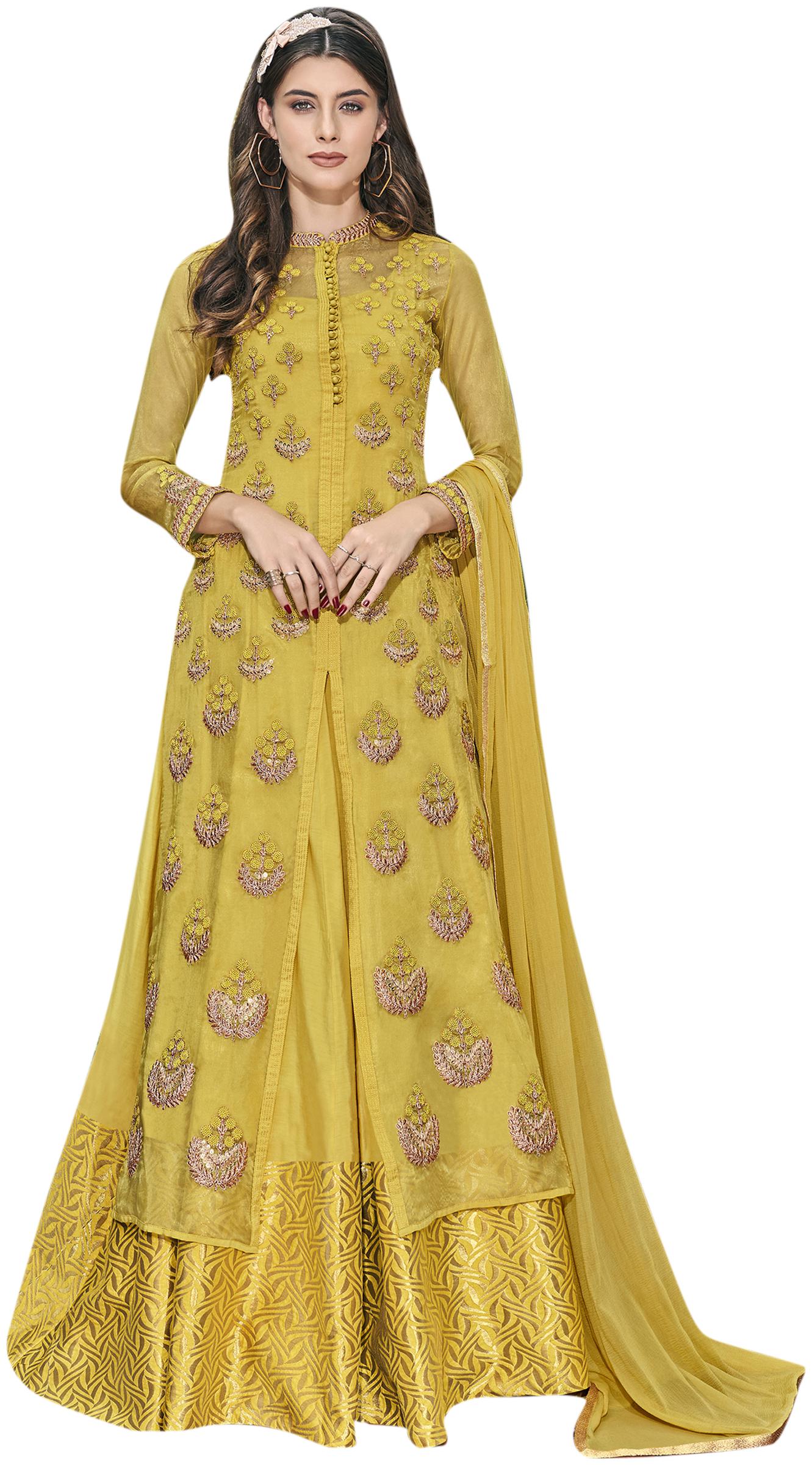

Stylee Lifestyle Women Art Silk Embroidered Kurta with Bottom Dupatta Yellow