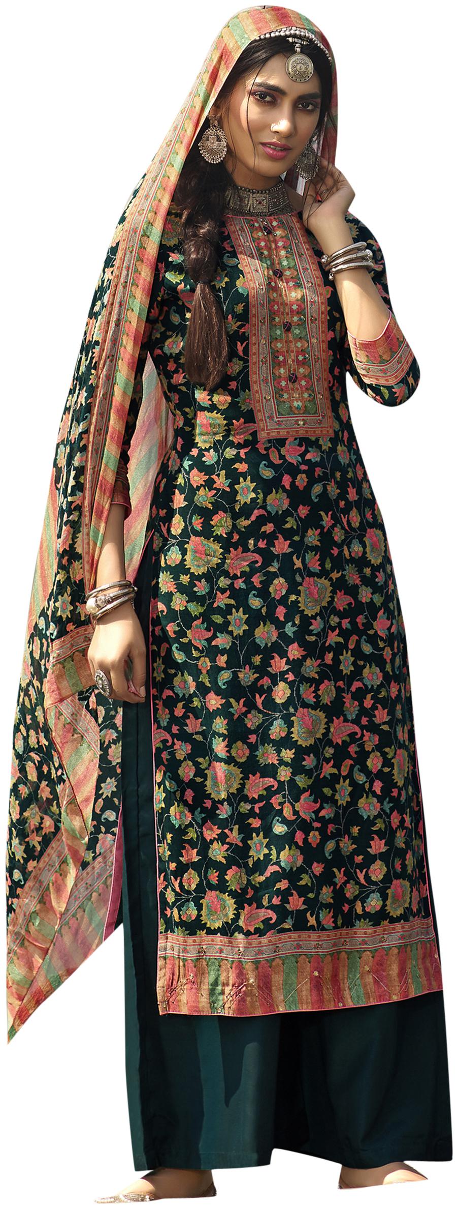 

Stylee Lifestyle Green Unstitched Kurta with bottom dupatta With dupatta Dress Material