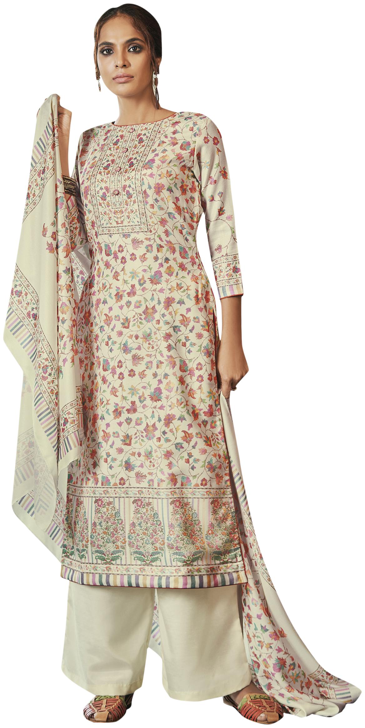 

Stylee Lifestyle Cream Unstitched Kurta with bottom dupatta With dupatta Dress Material
