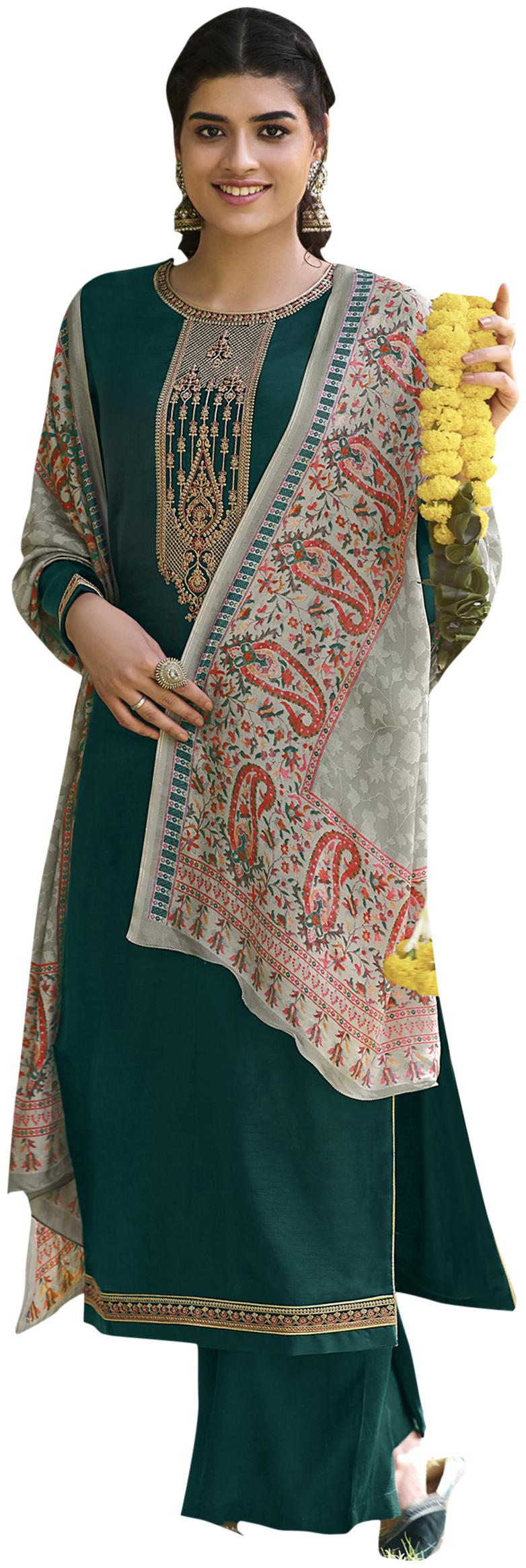 

Stylee Lifestyle Green Unstitched Kurta with bottom dupatta With dupatta Dress Material