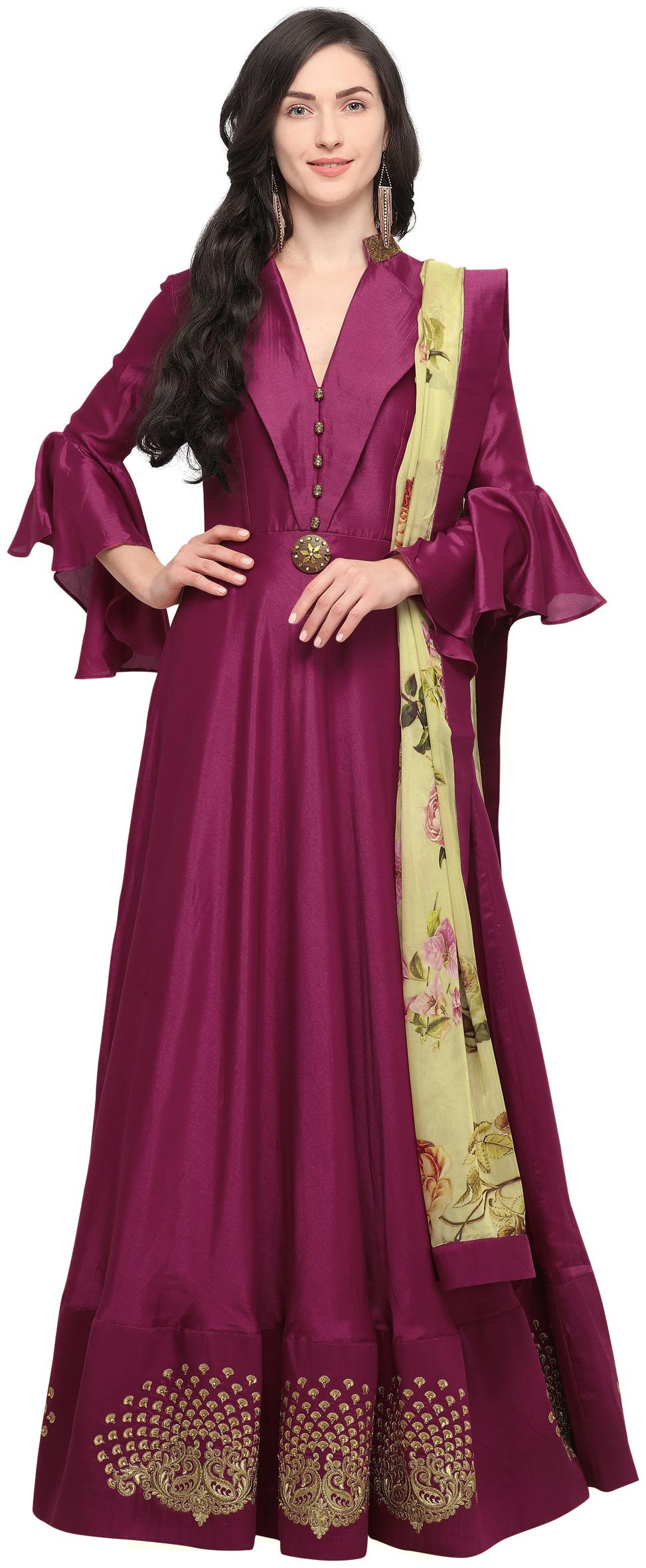 

Stylee Lifestyle Pink Silk Blend Embroidered Gown