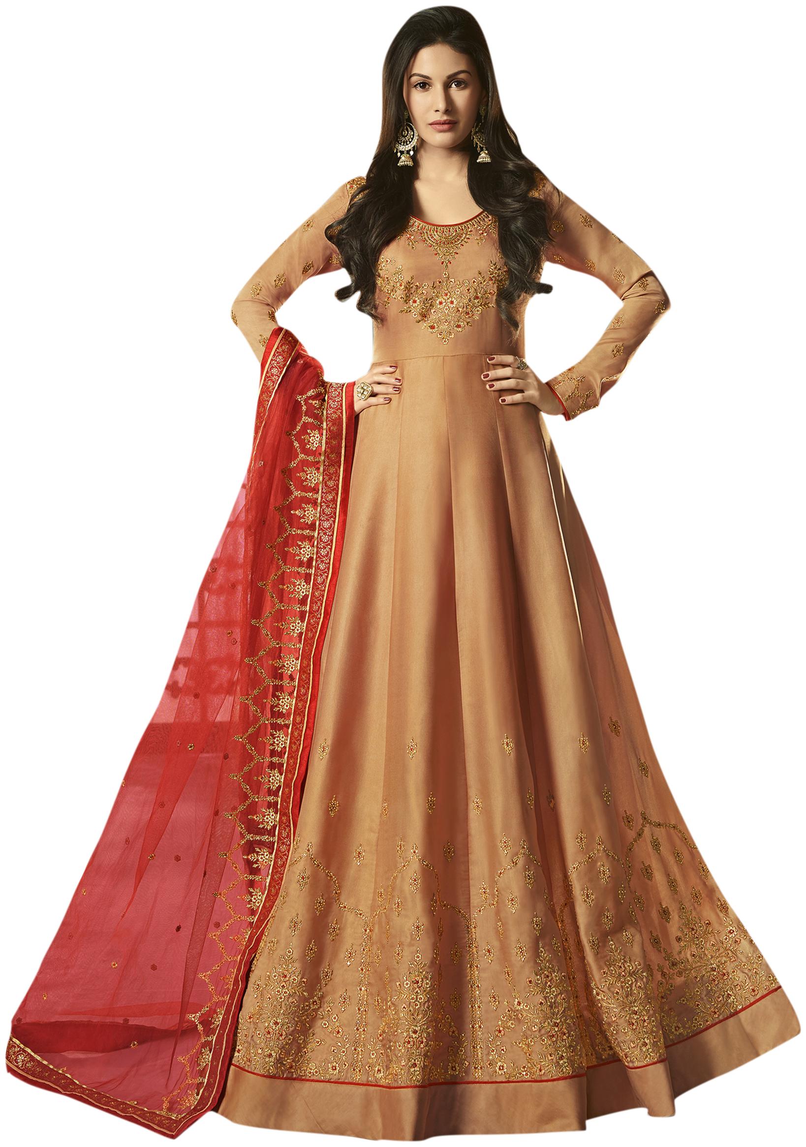 

Stylee Lifestyle Orange Satin Embroidered Dress Material