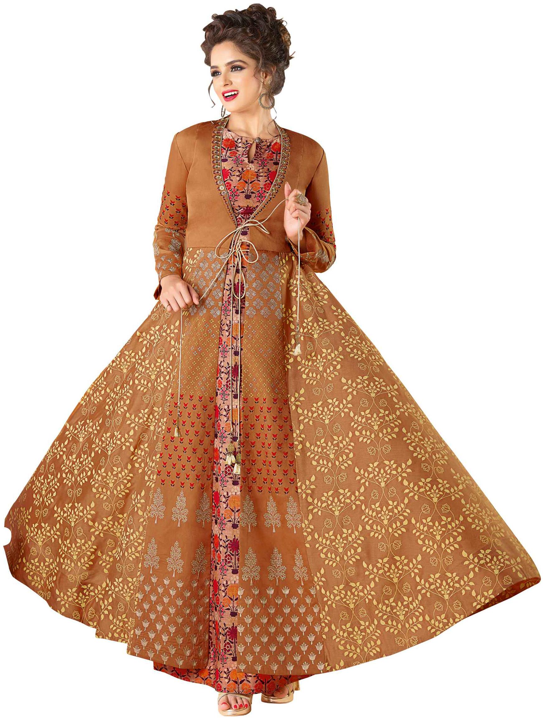 

Stylee Lifestyle Rust Rayon Embroidered Gown