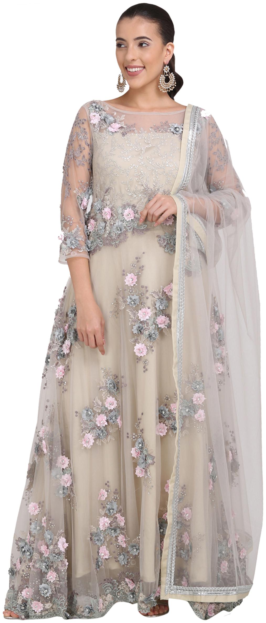 

Stylee Lifestyle Women Net Cream Dress Material