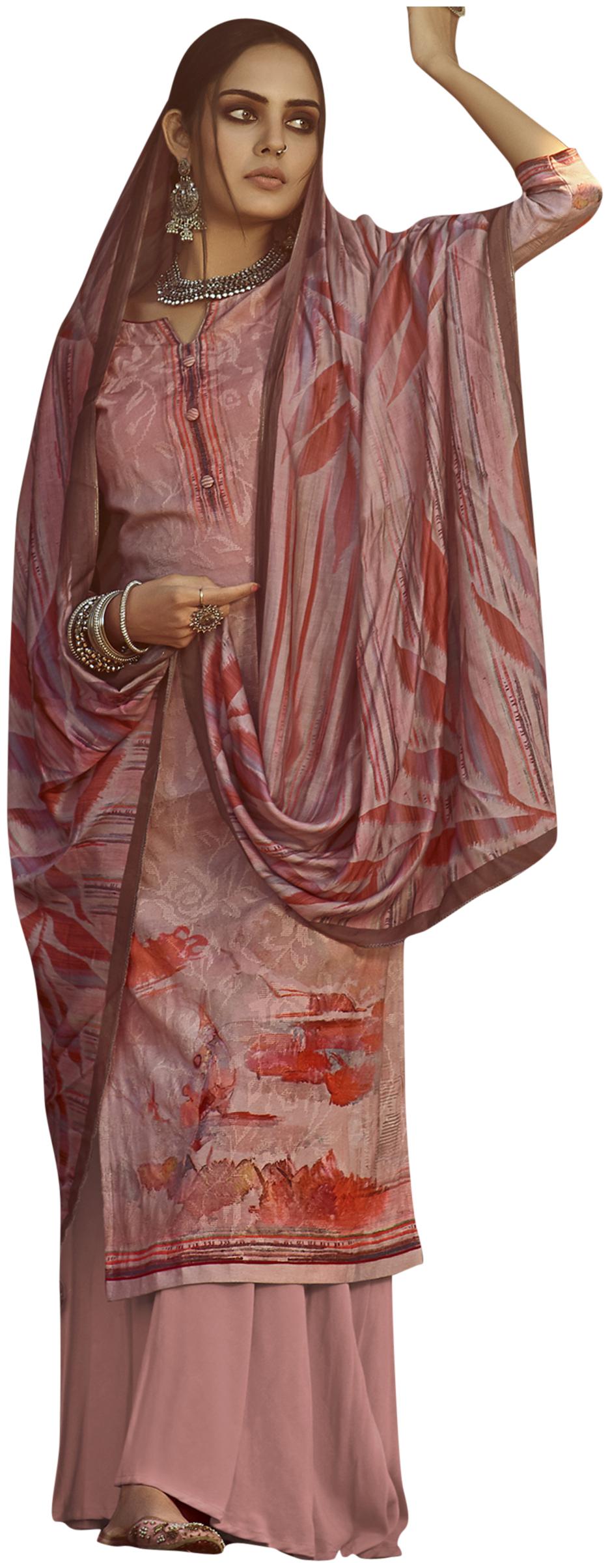 

Stylee Lifestyle Pink Unstitched Kurta with bottom dupatta With dupatta Dress Material