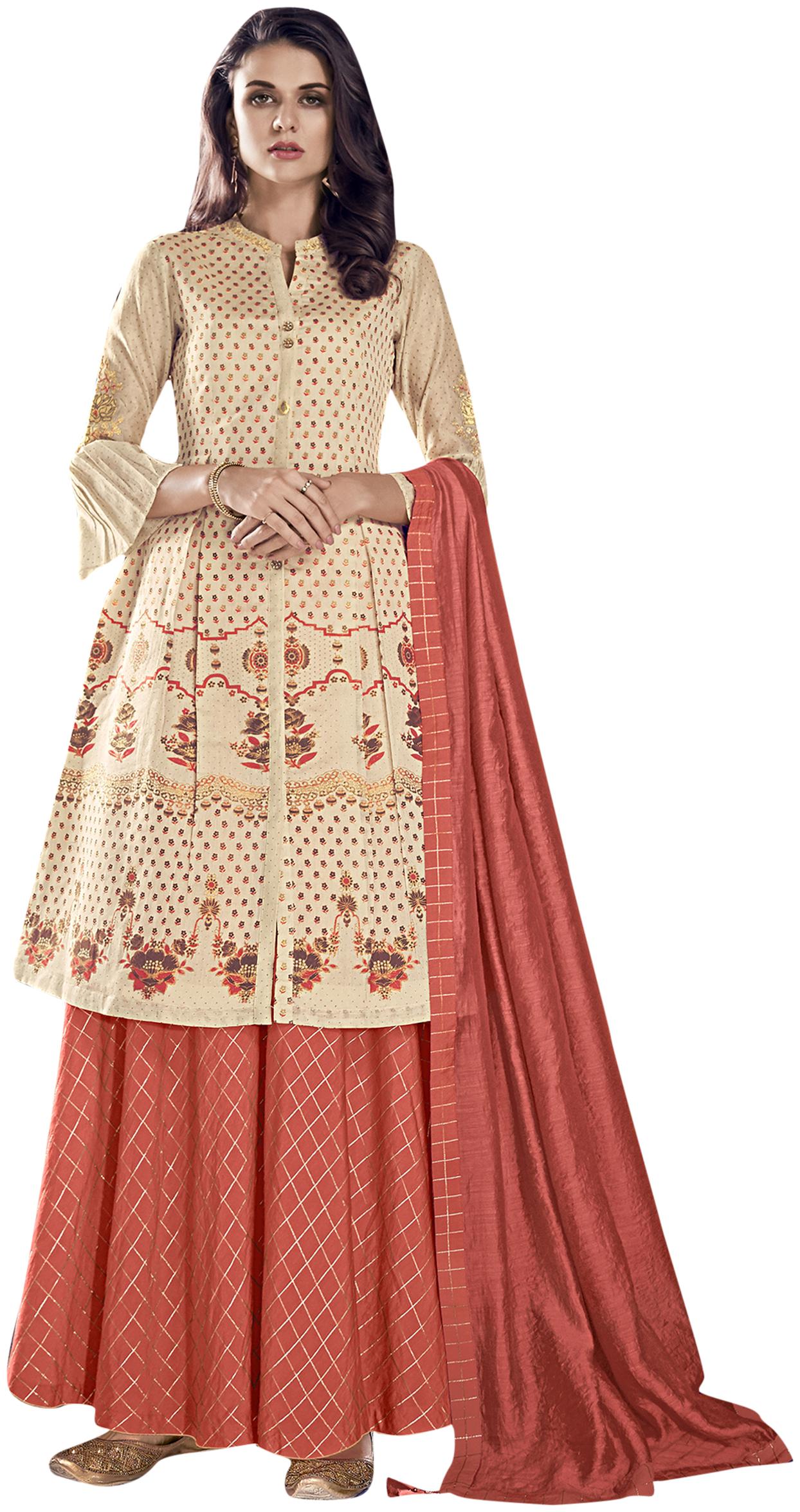

Stylee Lifestyle Women Chanderi Silk Cream Dress Material