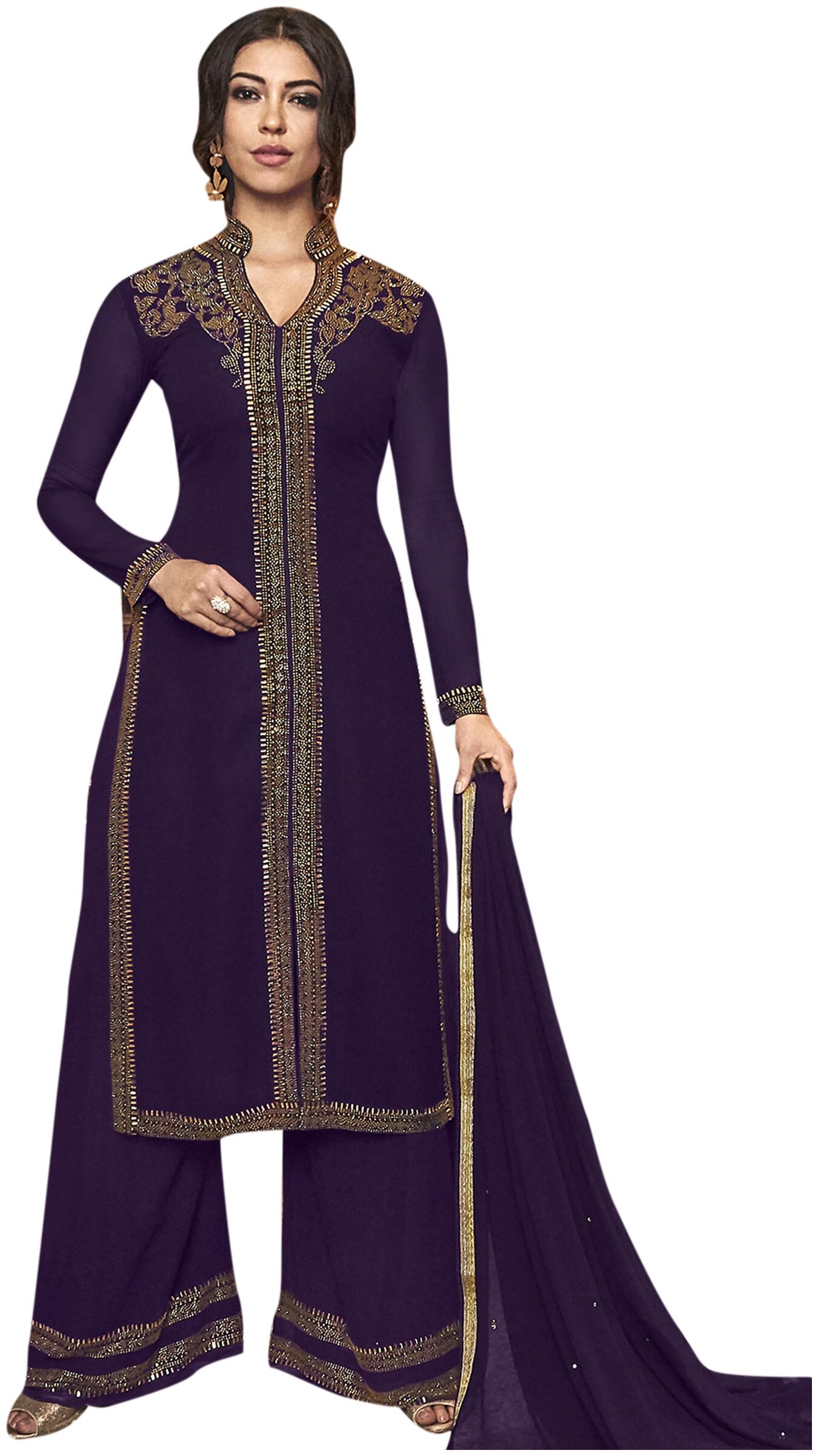 

Stylee Lifestyle Women Georgette Embroidered Semistiched Purple Dress Material