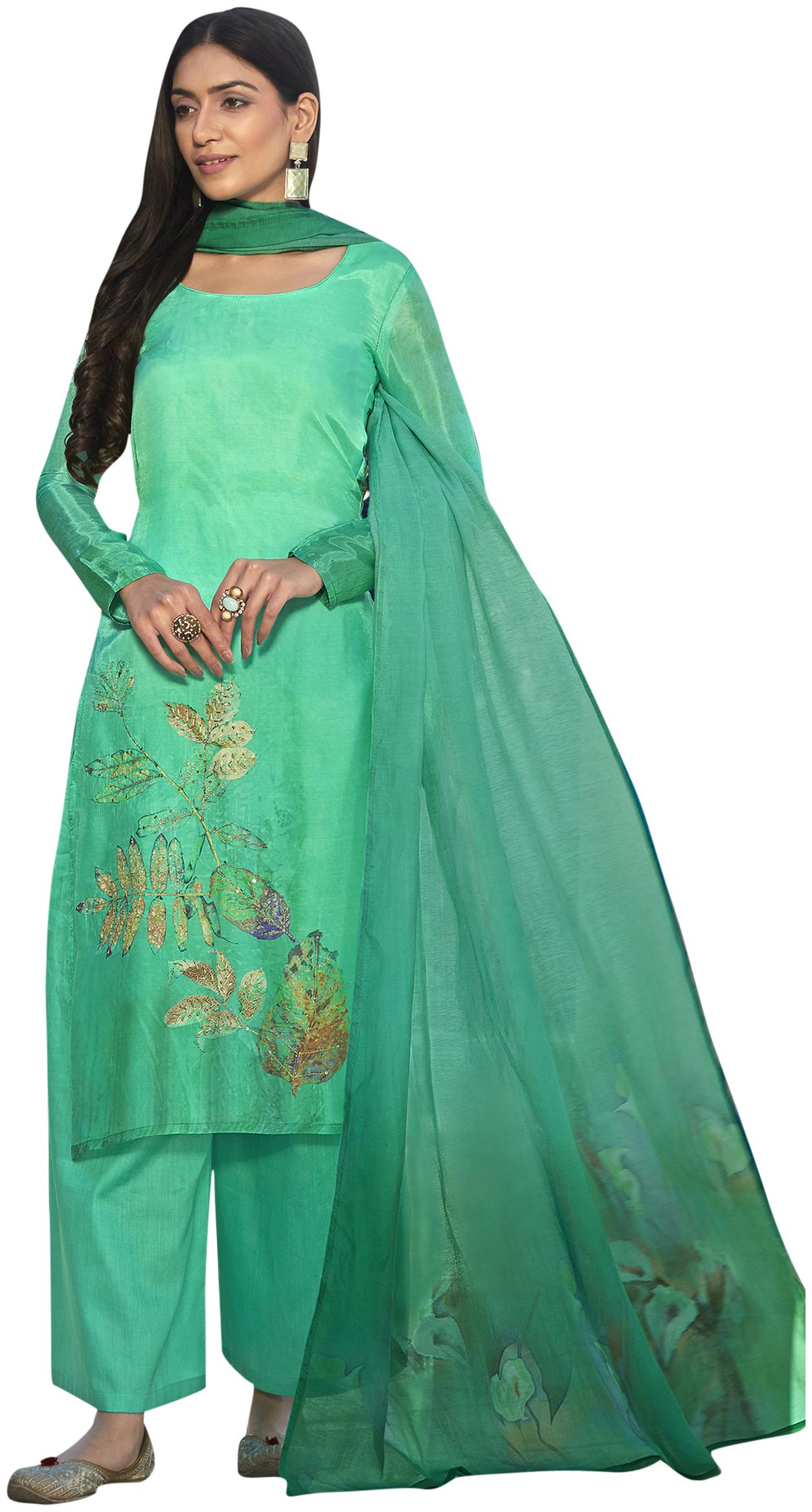 

Stylee Lifestyle Green Unstitched Kurta with bottom dupatta With dupatta Dress Material