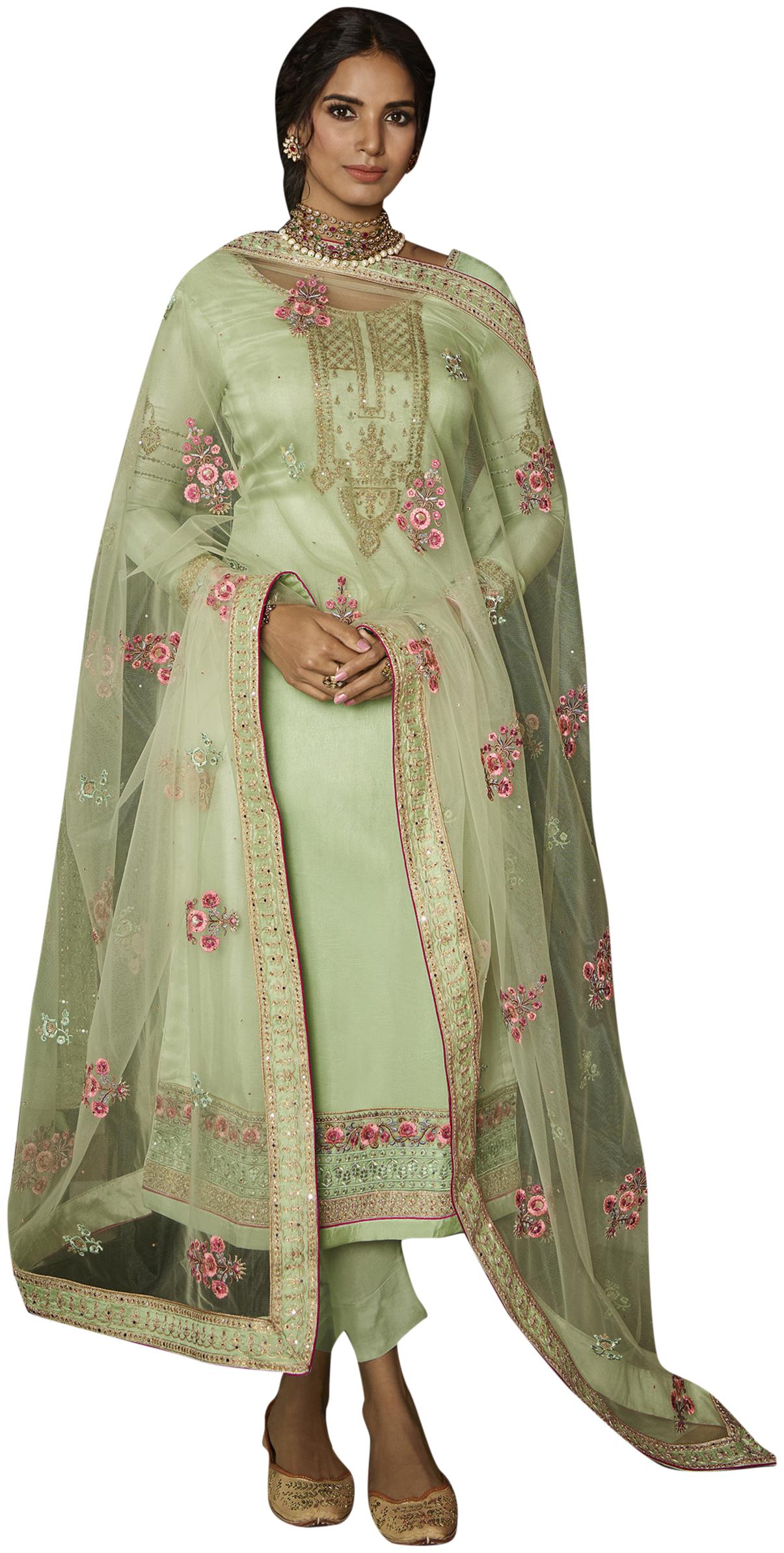

Stylee Lifestyle Women Tussar Silk Green Dress Material