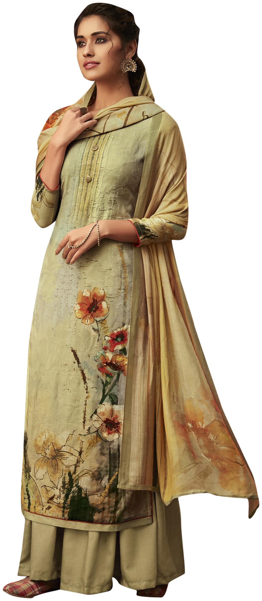 

Stylee Lifestyle Green Unstitched Kurta with bottom dupatta With dupatta Dress Material