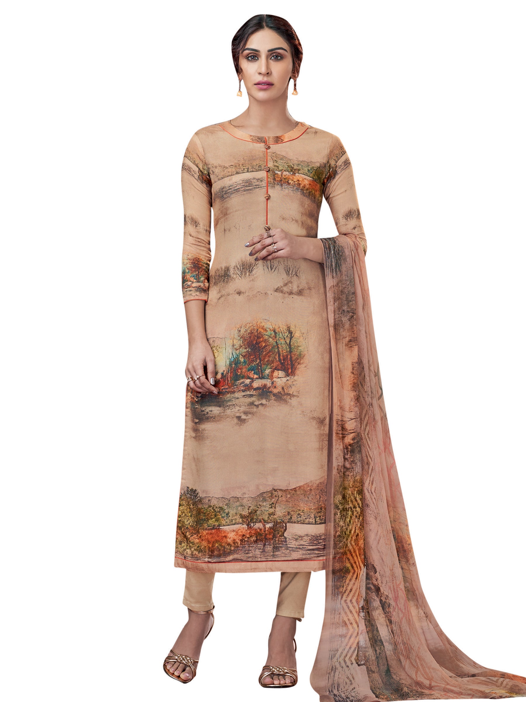 

Stylee Lifestyle Beige Unstitched Kurta with bottom dupatta With dupatta Dress Material