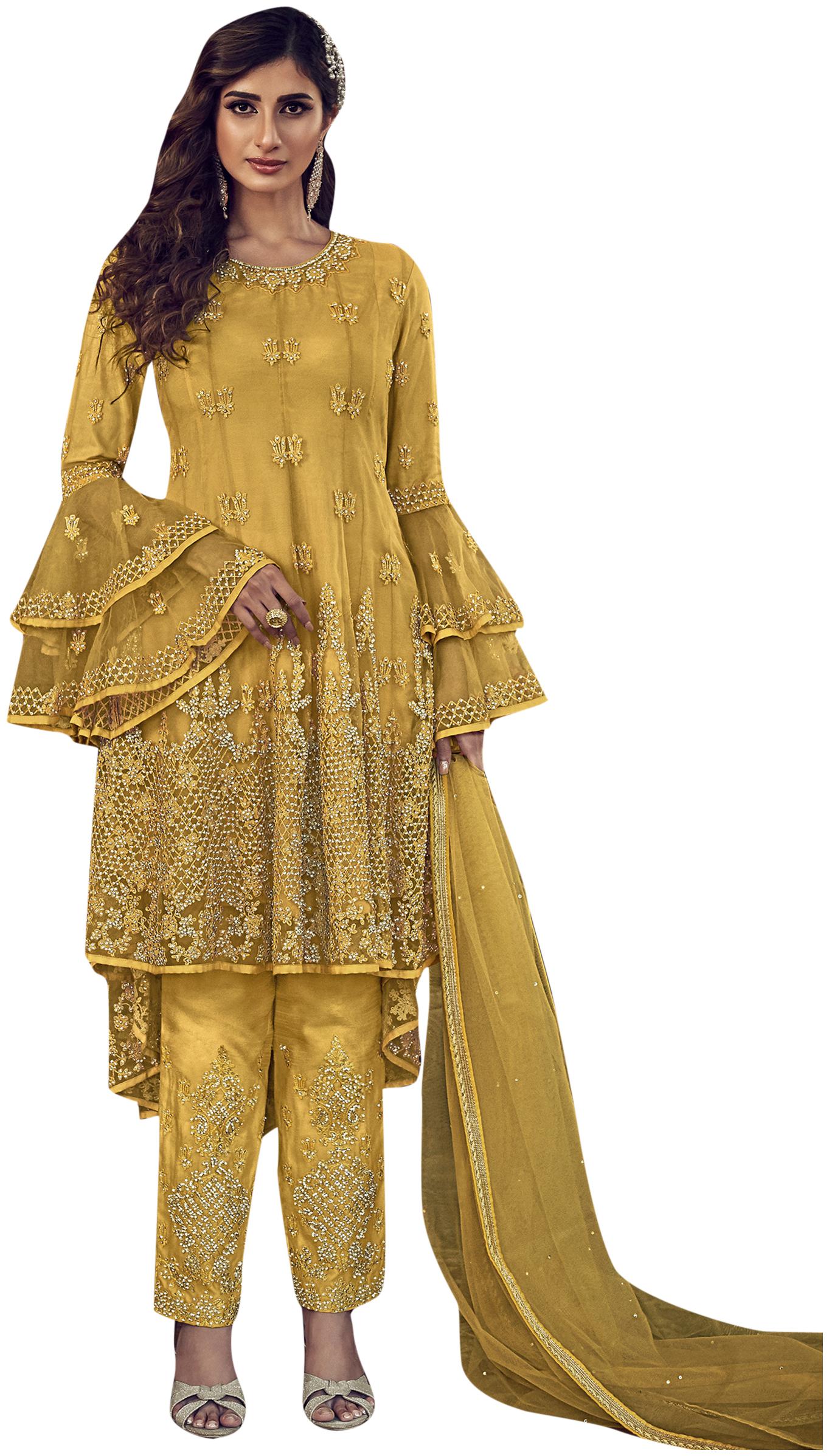 

Stylee Lifestyle Women Net Yellow Dress Material
