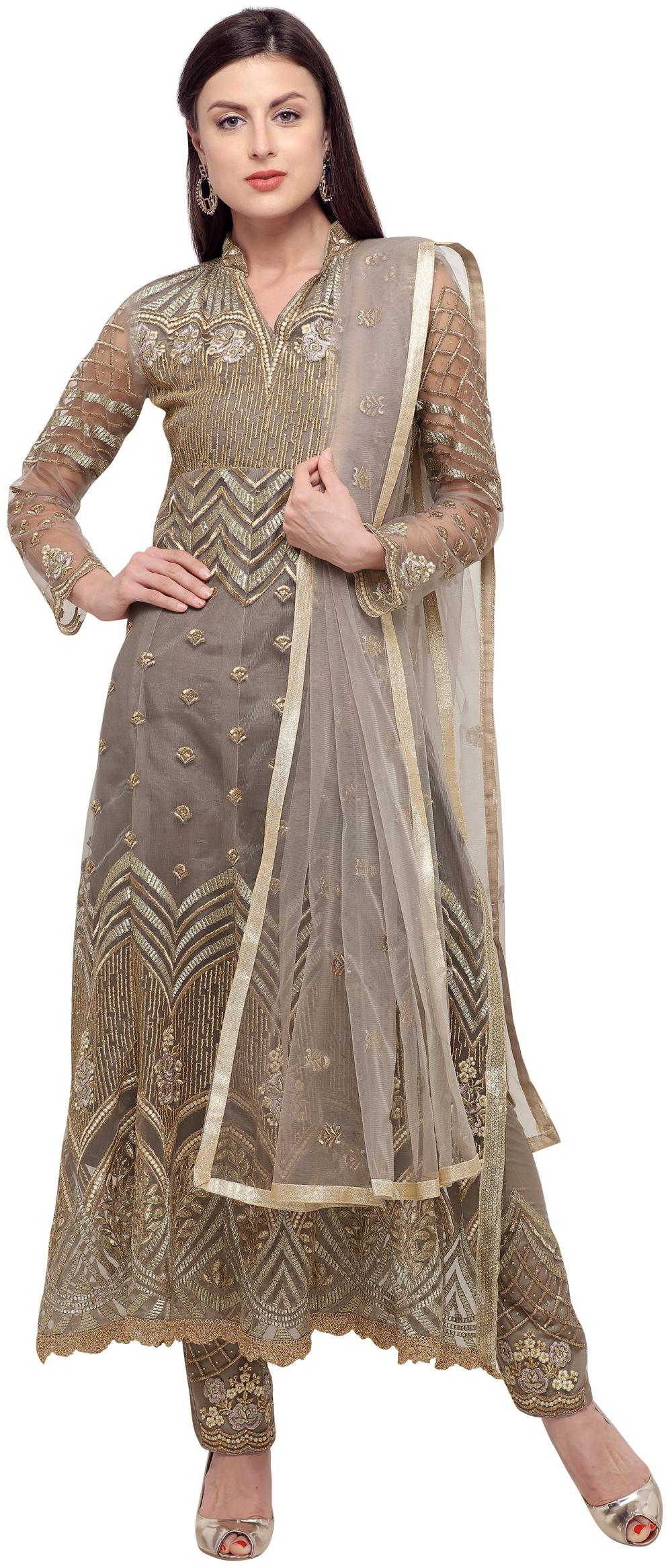 

Stylee Lifestyle Net Floral Partywear Dress Material Grey color