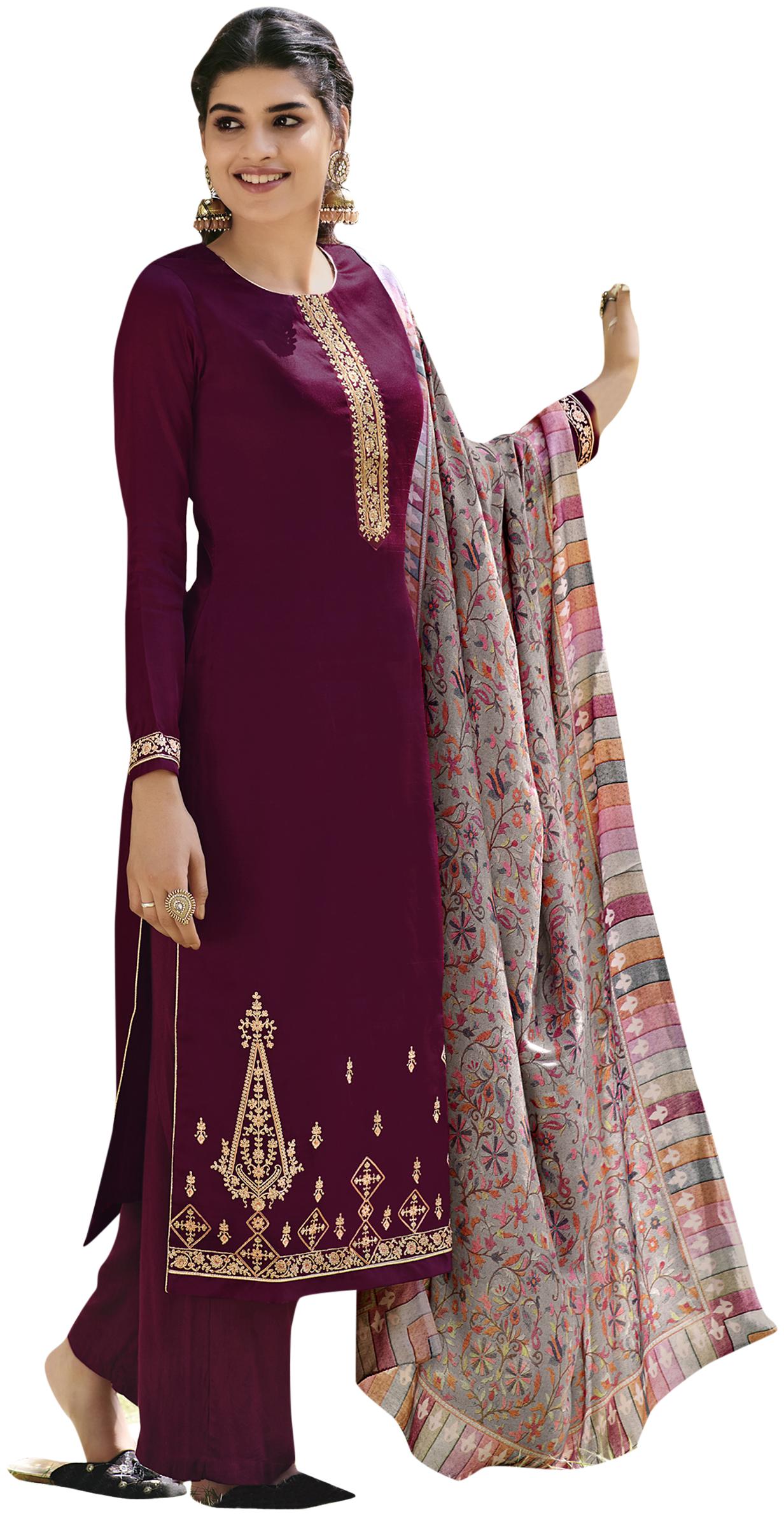 

Stylee Lifestyle Women Pashmina Wine Dress Material