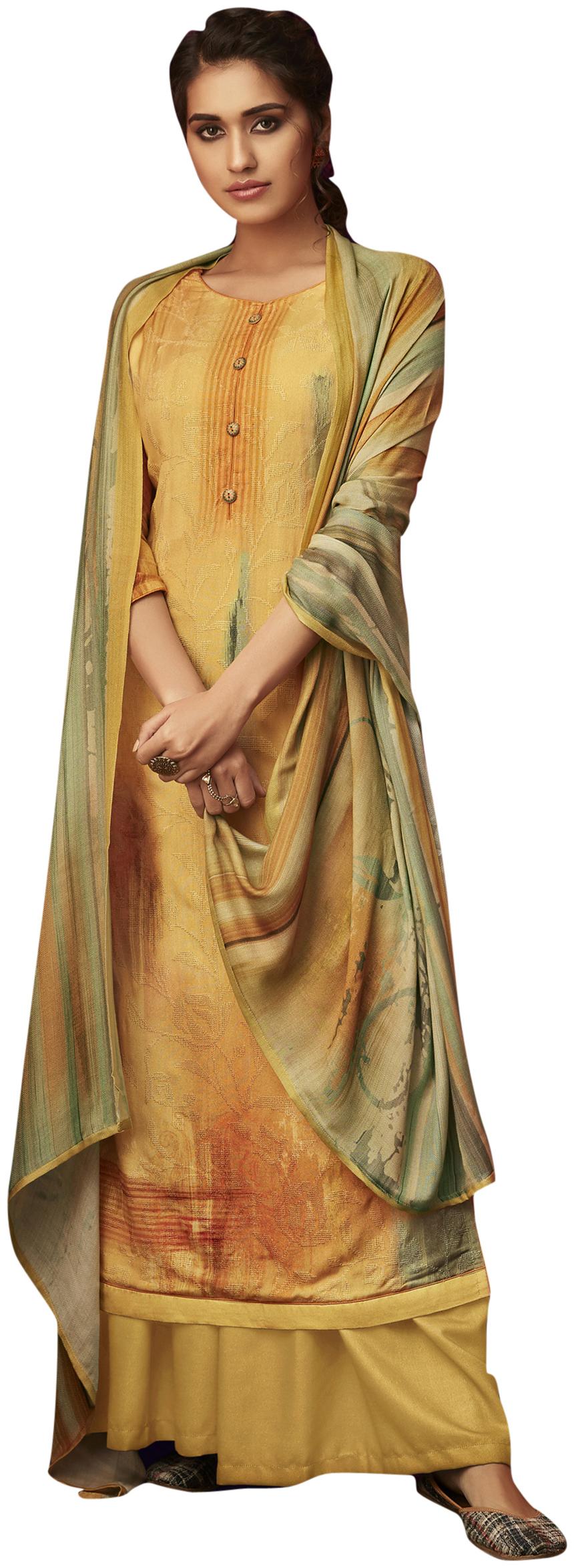 

Stylee Lifestyle Yellow Unstitched Kurta with bottom dupatta With dupatta Dress Material