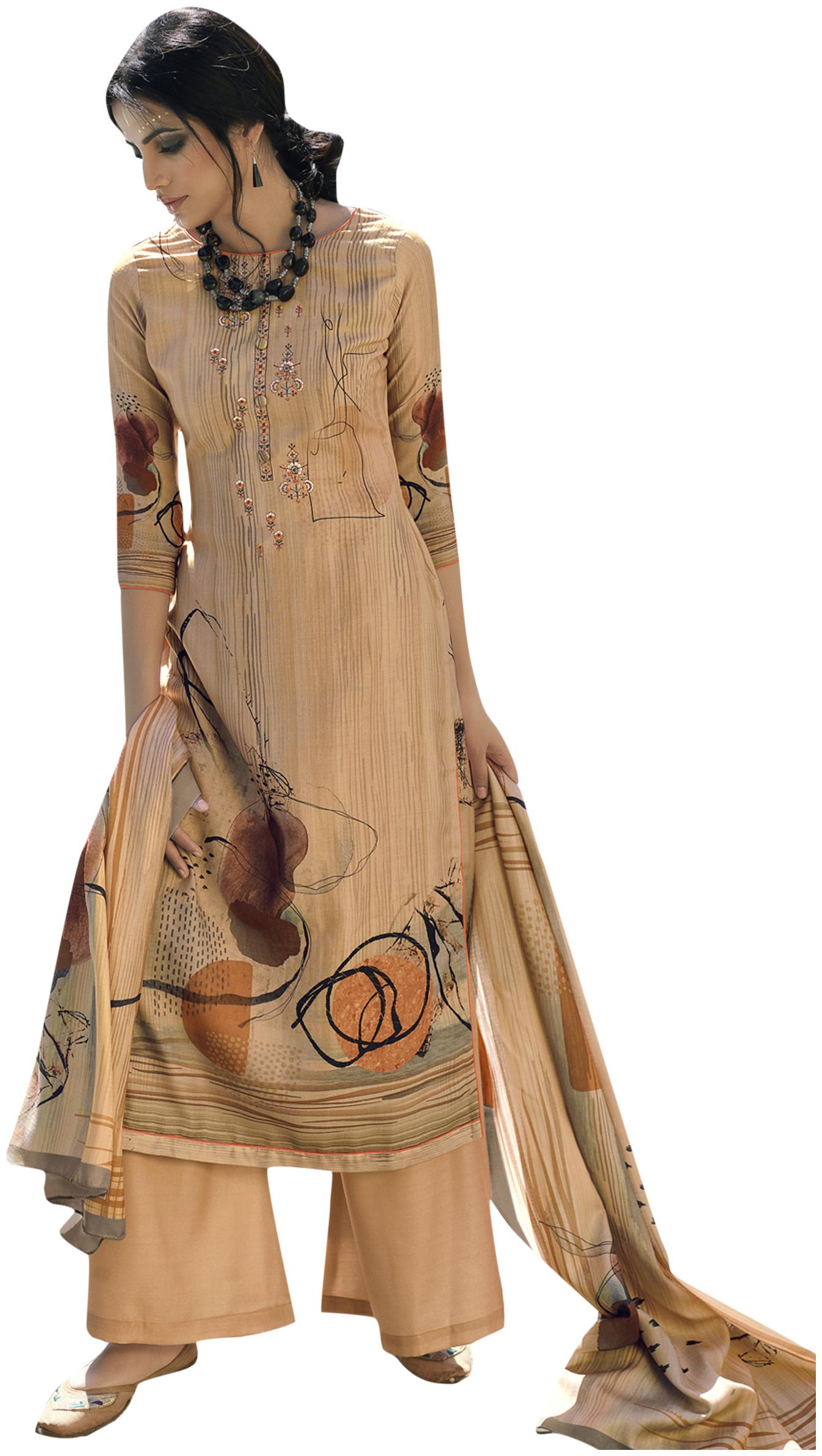 

Stylee Lifestyle Beige Unstitched Kurta with bottom dupatta With dupatta Dress Material