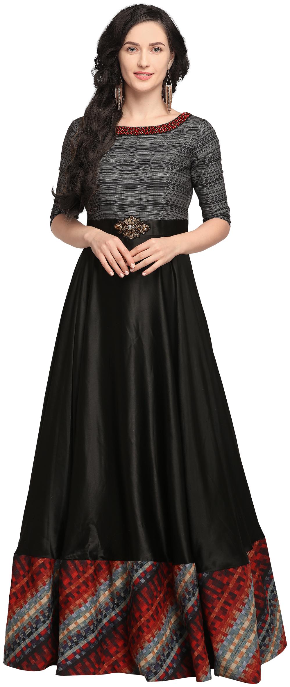 

Stylee Lifestyle Black Satin Printed Gown