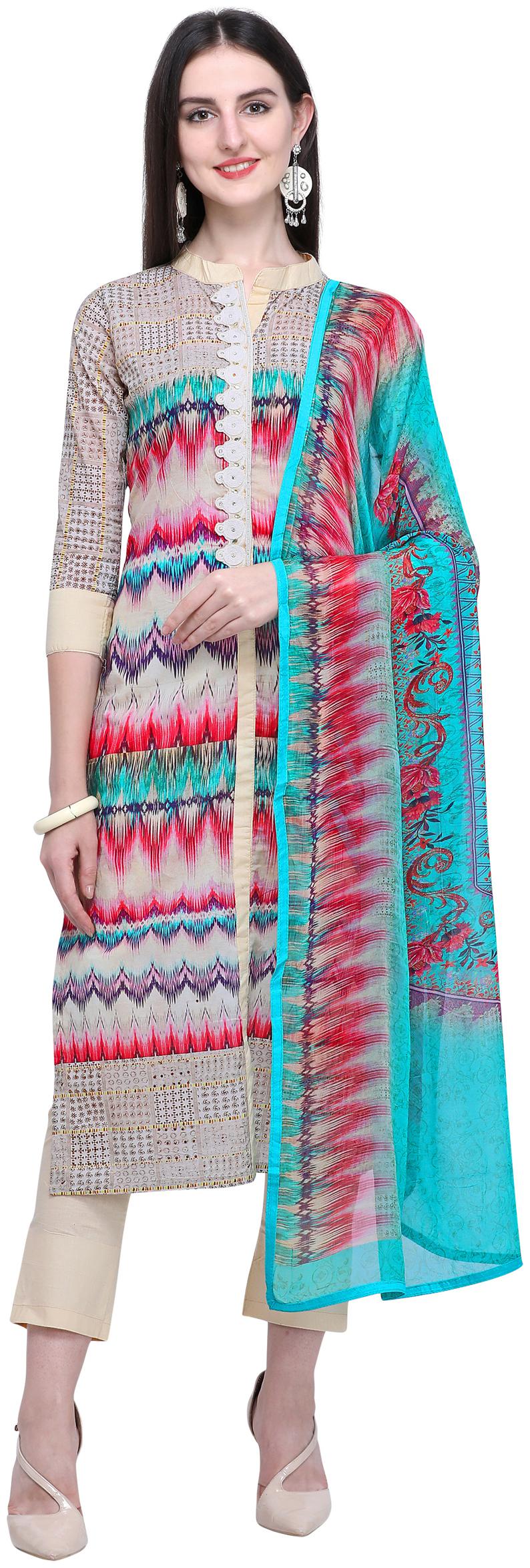 

Stylee Lifestyle Cream Cotton Printed Dress Material