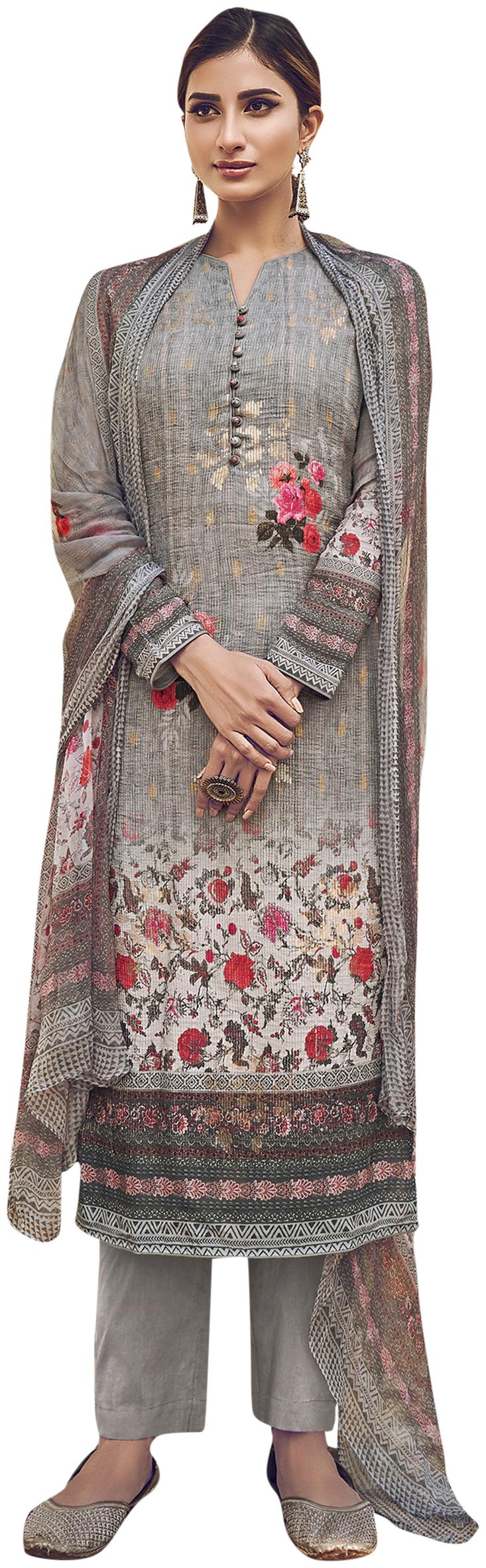 

Stylee Lifestyle Grey Unstitched Kurta with bottom dupatta With dupatta Dress Material