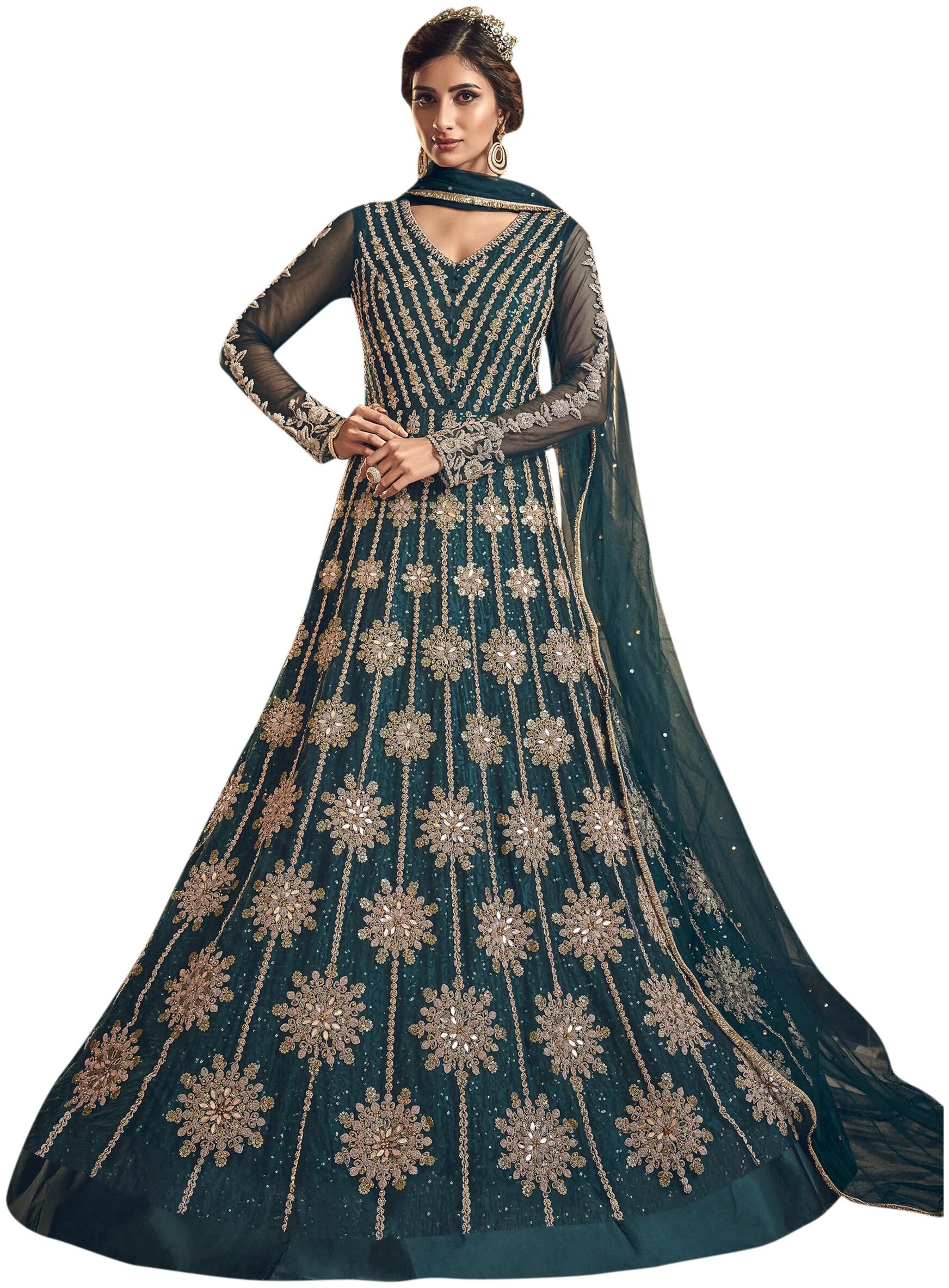 

Stylee Lifestyle Women Net Green Dress Material
