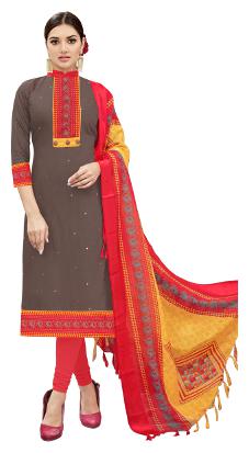 

Stylee Lifestyle Brown Cotton Embroidered Dress Material