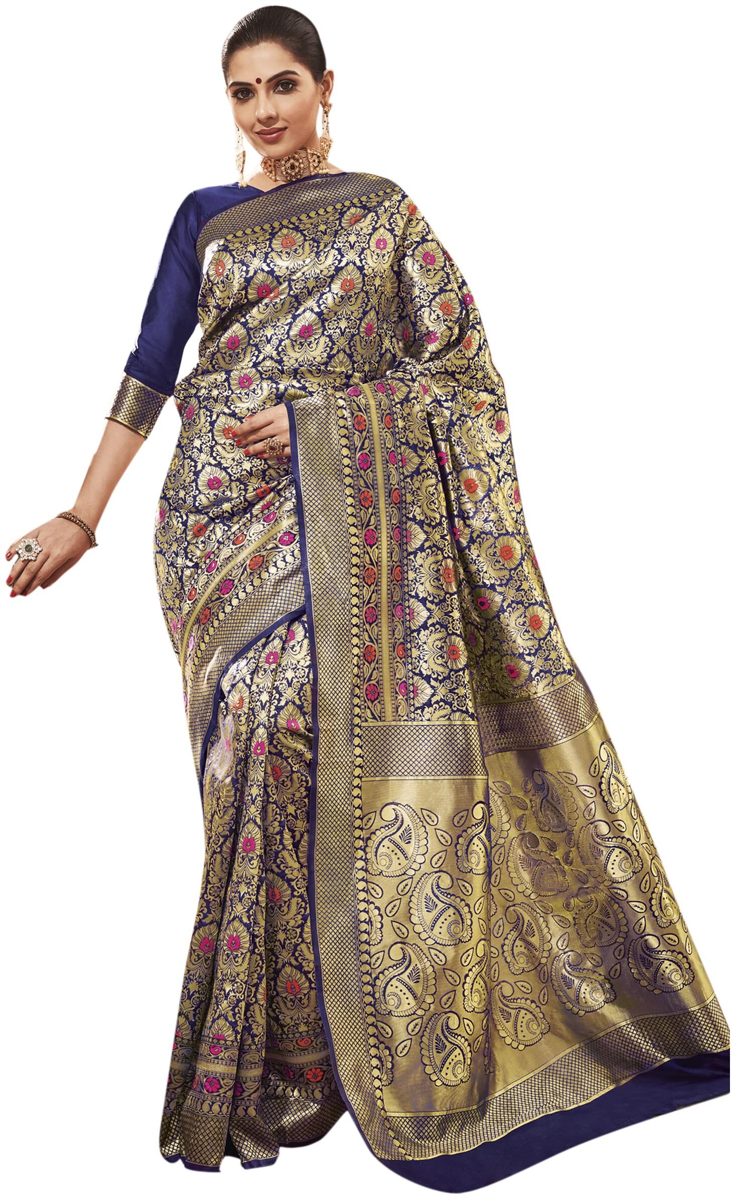 

Stylee Lifestyle Blue Woven Universal Designer Saree With Blouse With blouse