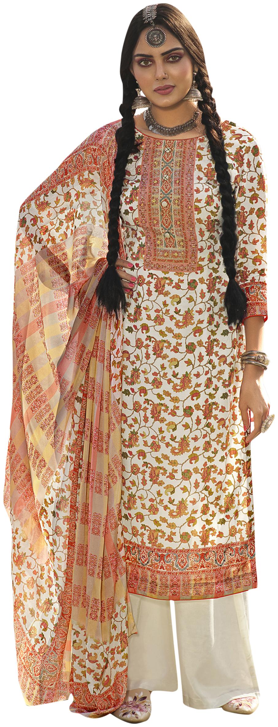 

Stylee Lifestyle Cream Unstitched Kurta with bottom dupatta With dupatta Dress Material